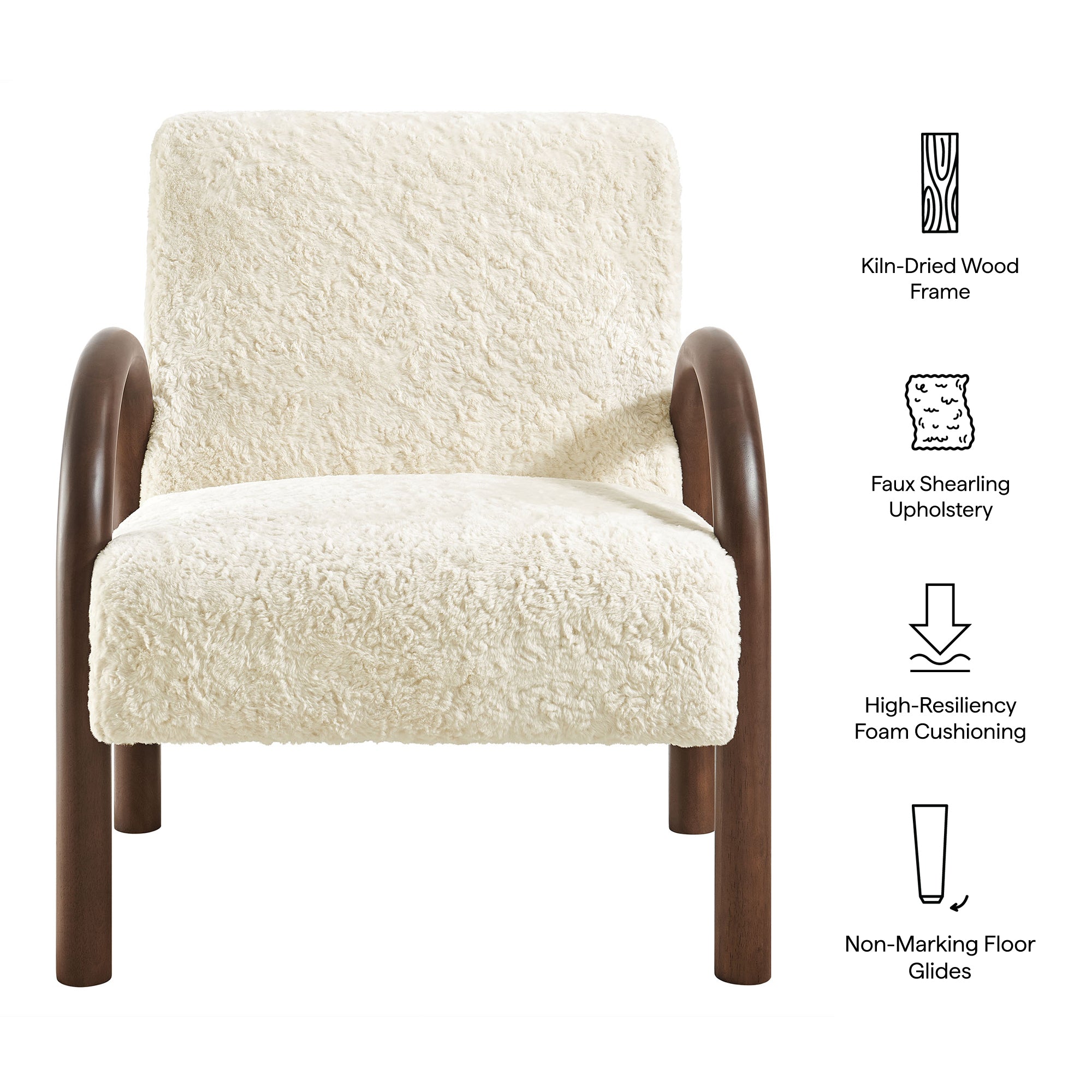 Lunet Faux Shearling Accent Armchair, Ecru
