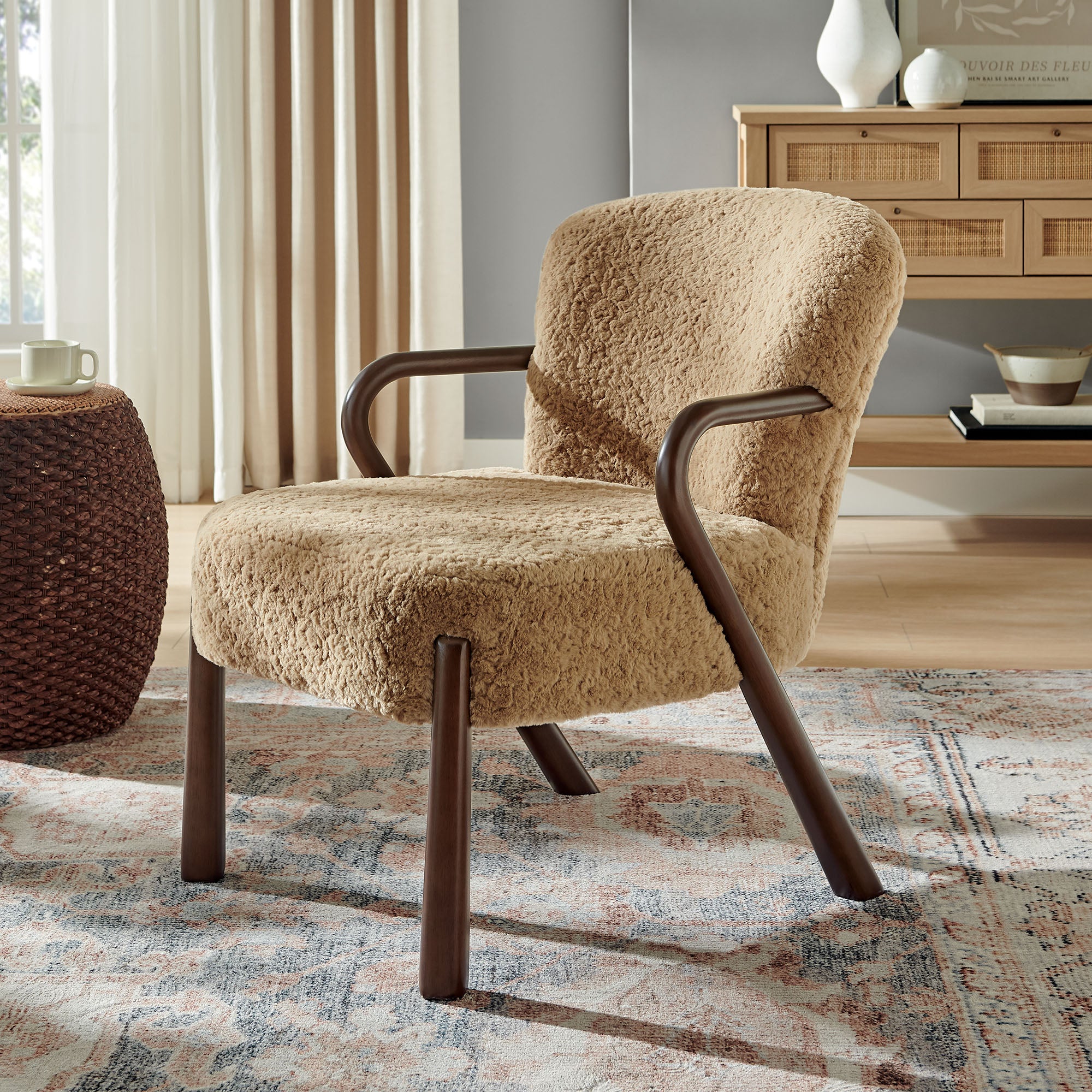 Arden Faux Shearling Accent Armchair, Sand