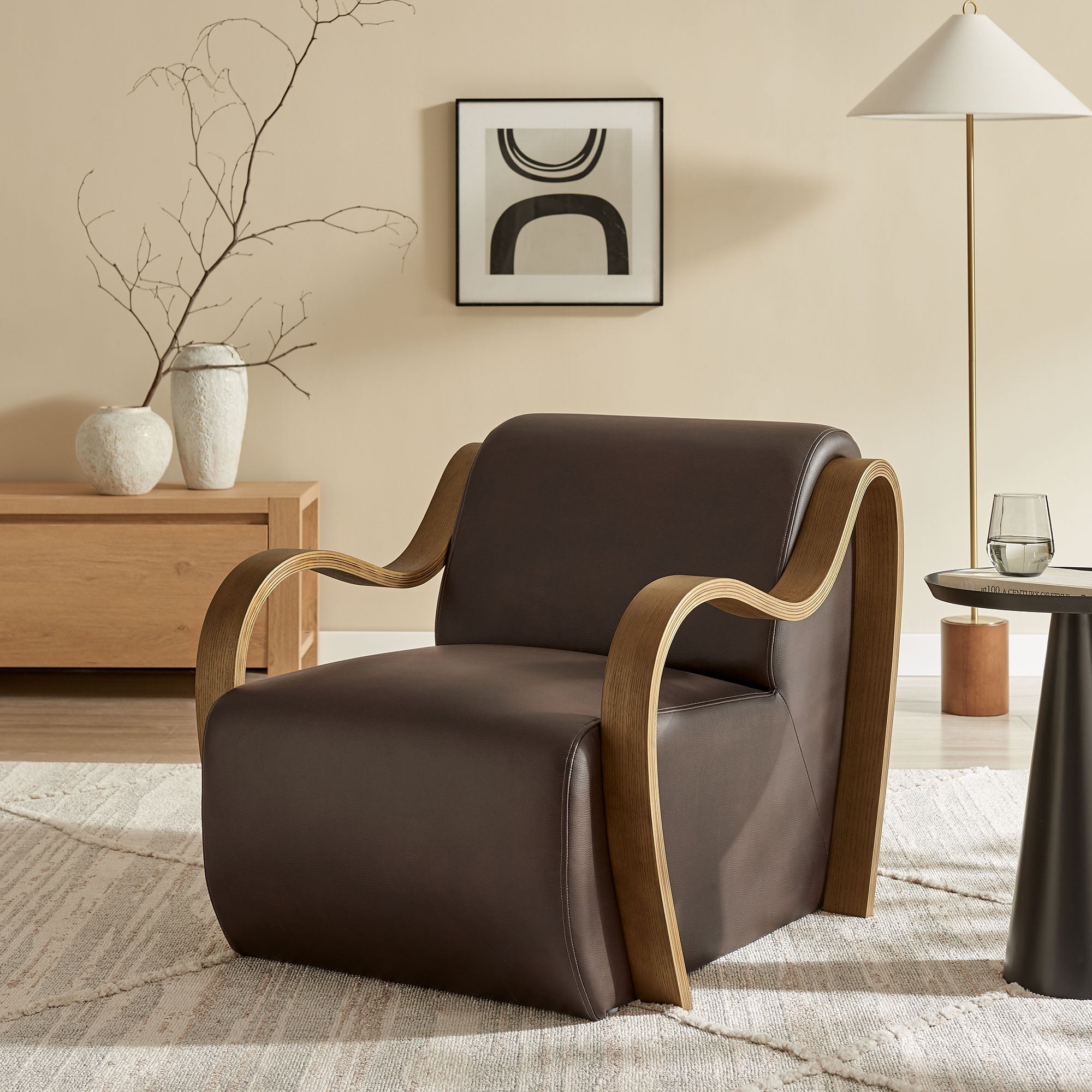 Atrium Vegan Leather Accent Armchair, Espresso