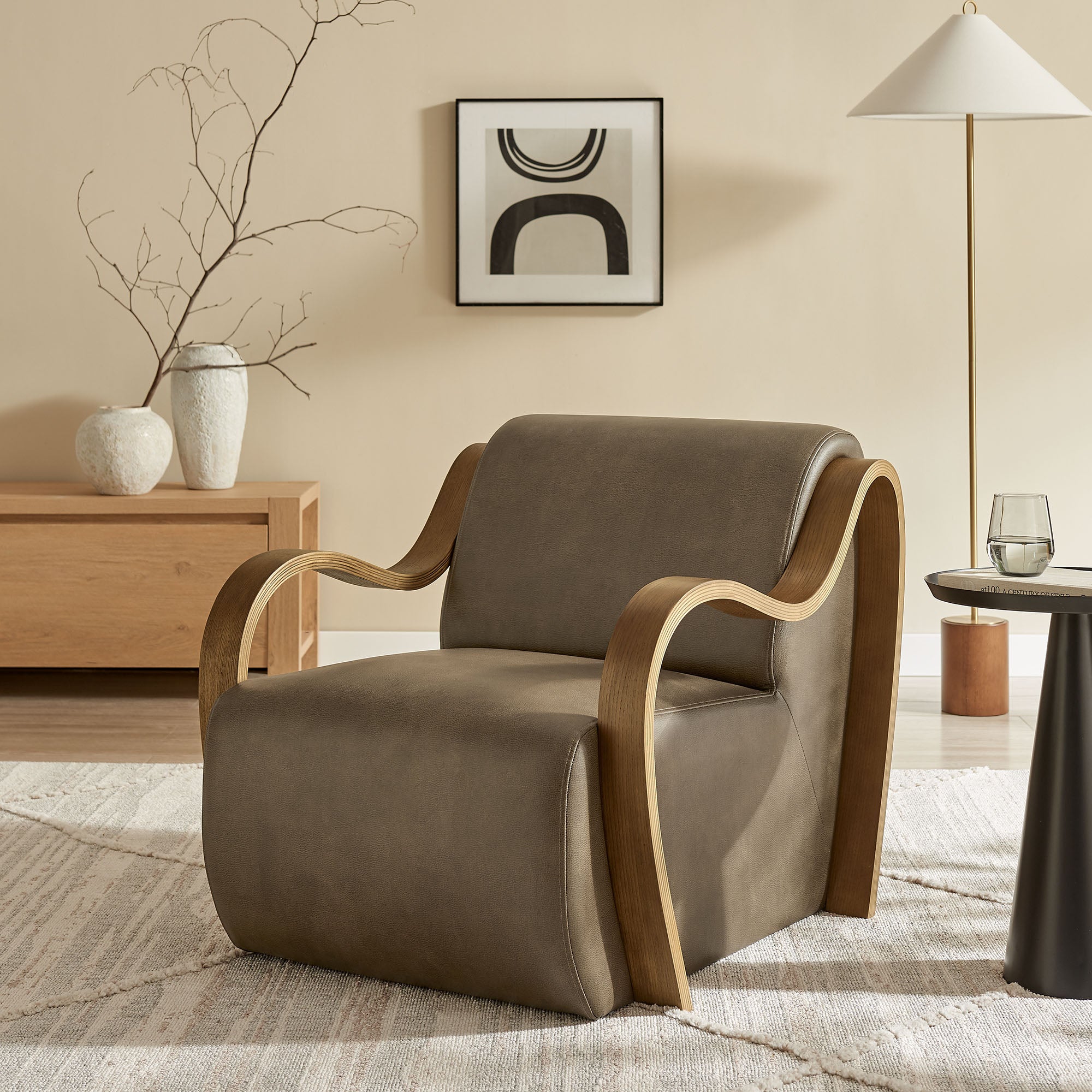 Atrium Vegan Leather Accent Armchair, Mushroom