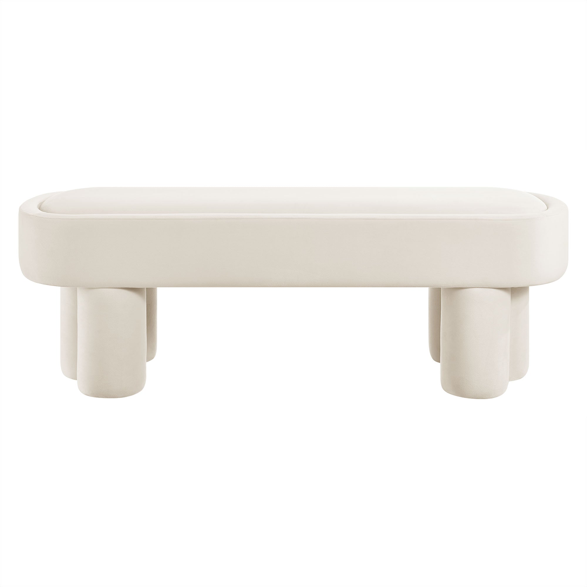 Mossi Oval Performance Velvet Accent Bench, Alabster