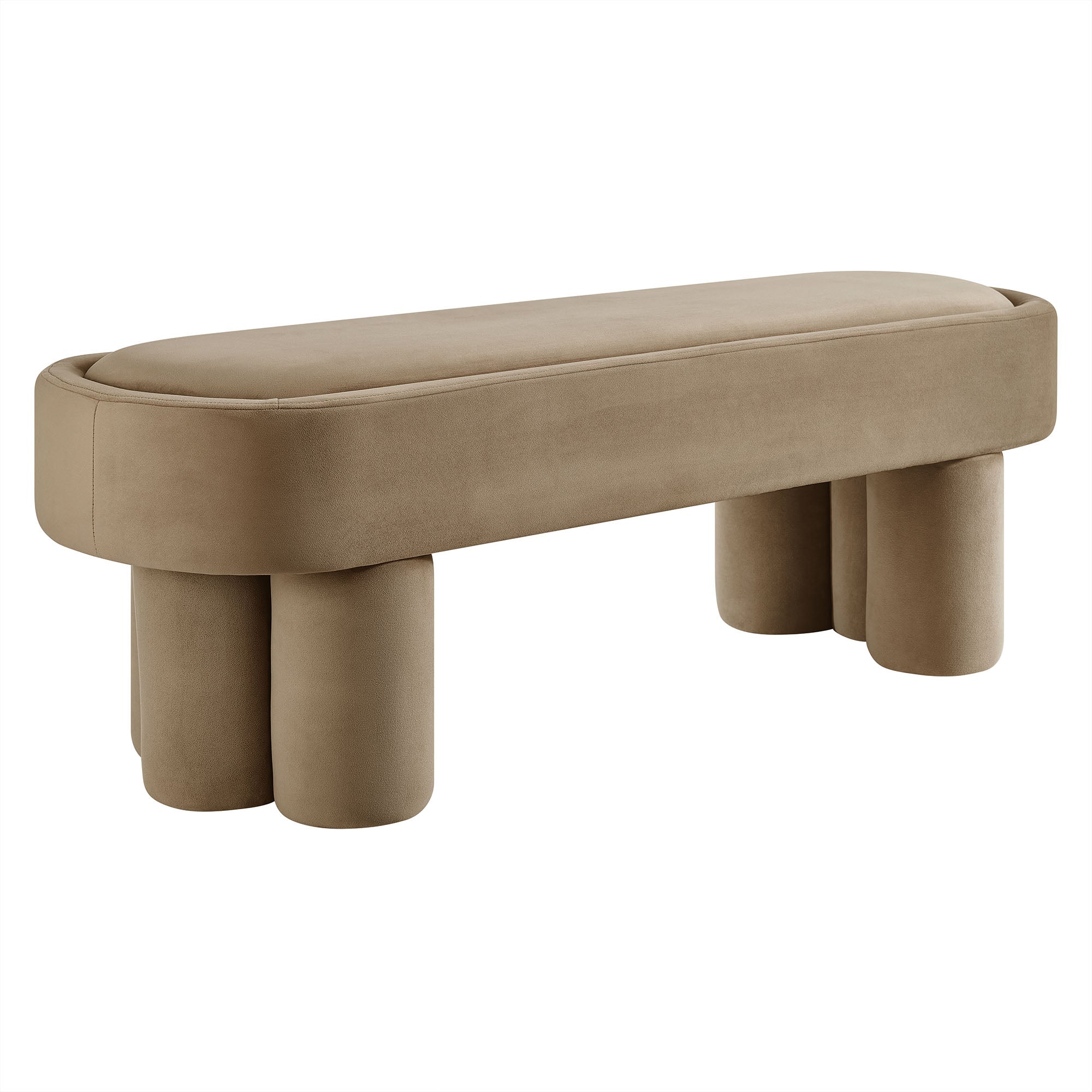 Mossi Oval Performance Velvet Accent Bench, Taupe