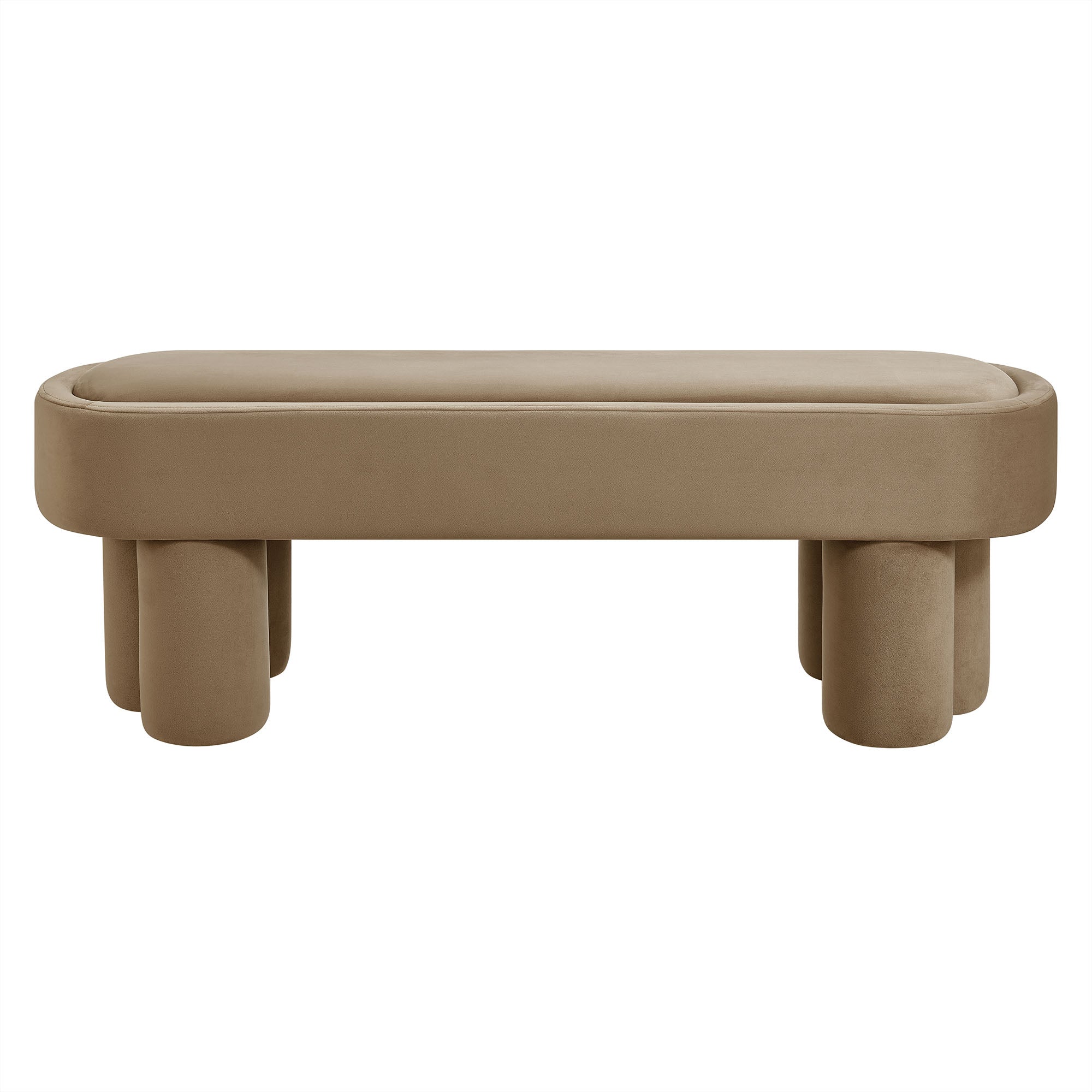 Mossi Oval Performance Velvet Accent Bench, Taupe