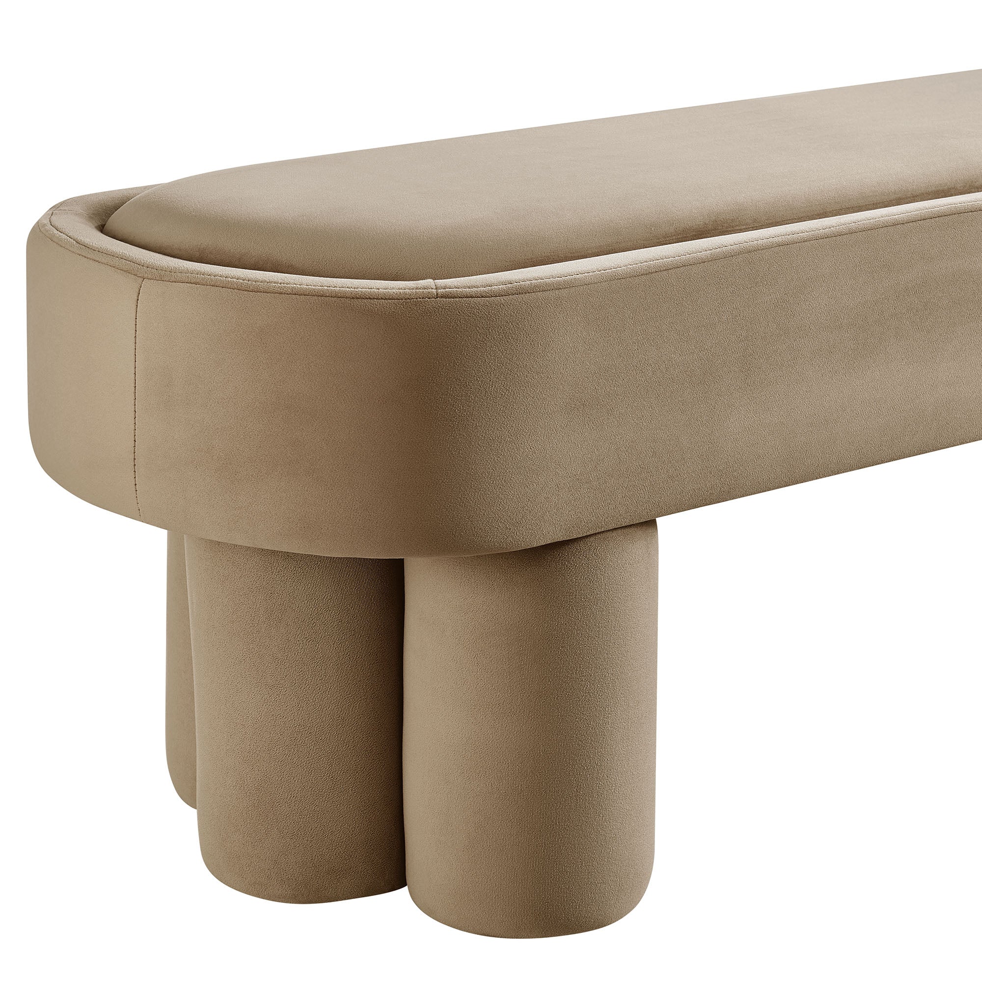 Mossi Oval Performance Velvet Accent Bench, Taupe