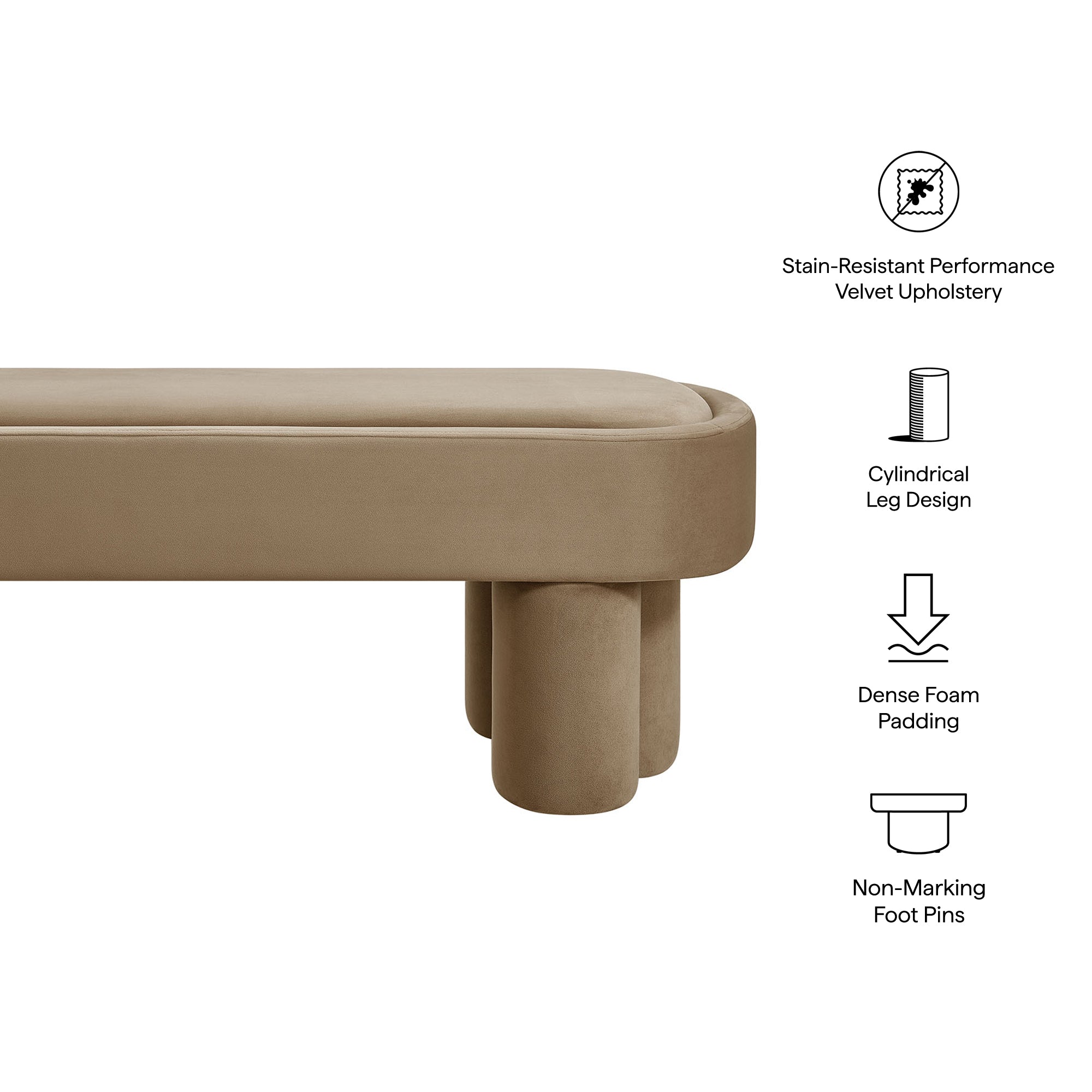 Mossi Oval Performance Velvet Accent Bench, Taupe
