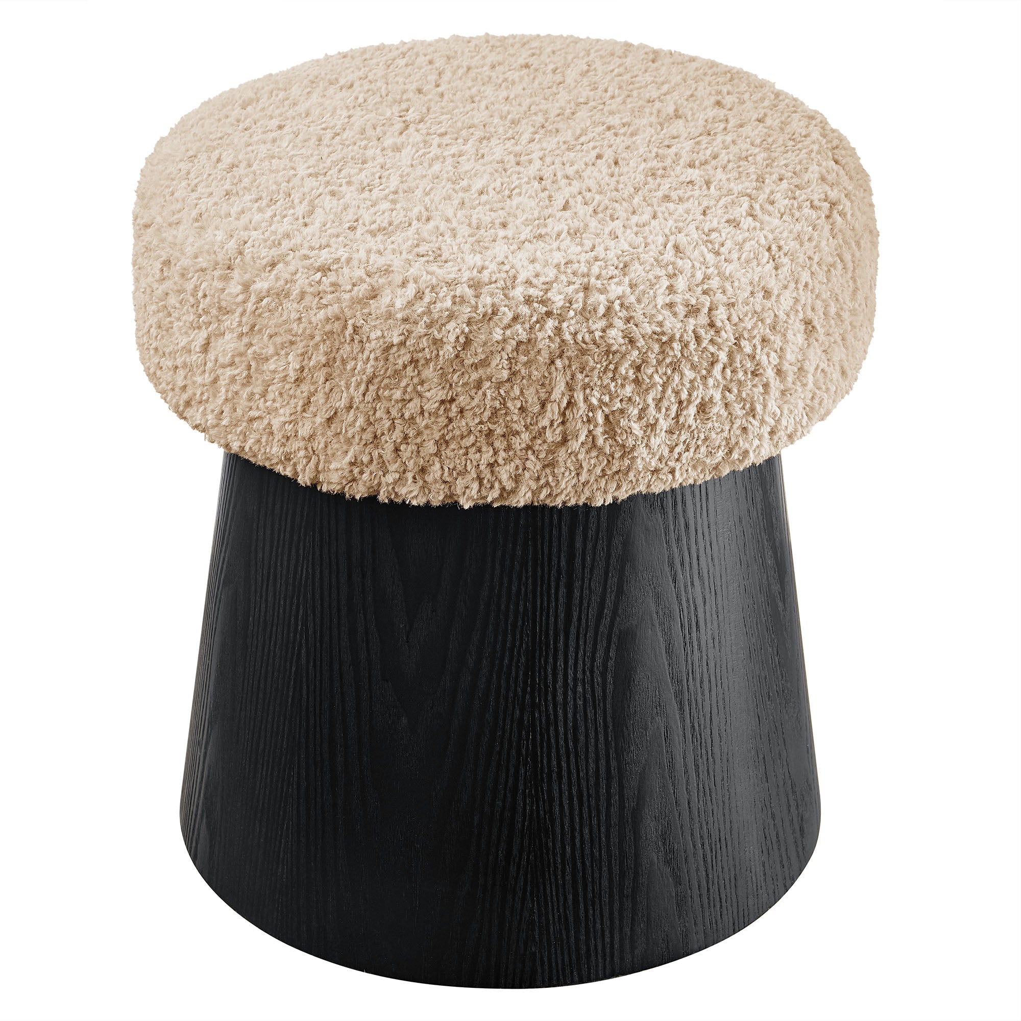 Ketra Round Faux Shearling Ottoman Footstool, Oatmeal Black