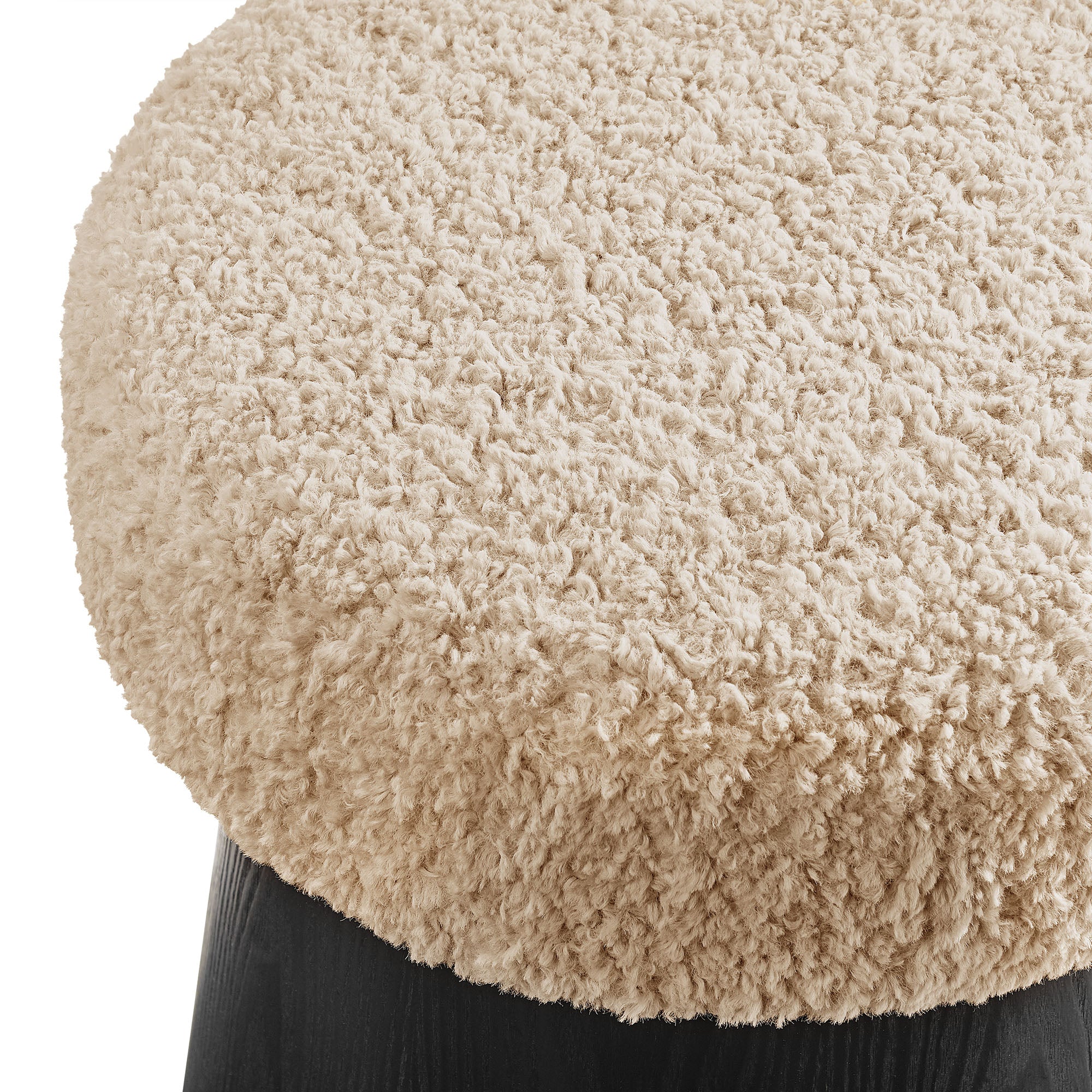 Ketra Round Faux Shearling Ottoman Footstool, Oatmeal Black