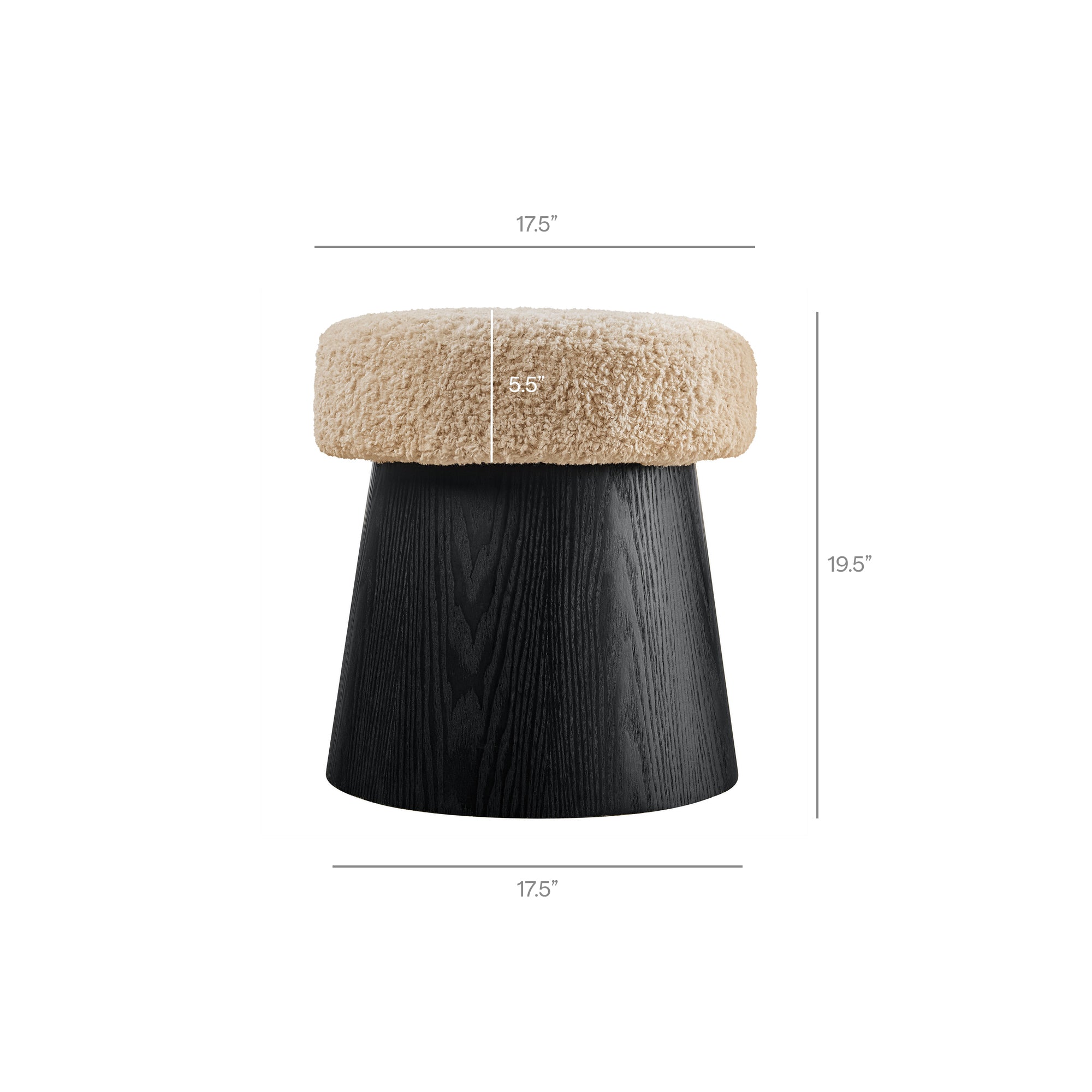 Ketra Round Faux Shearling Ottoman Footstool, Oatmeal Black