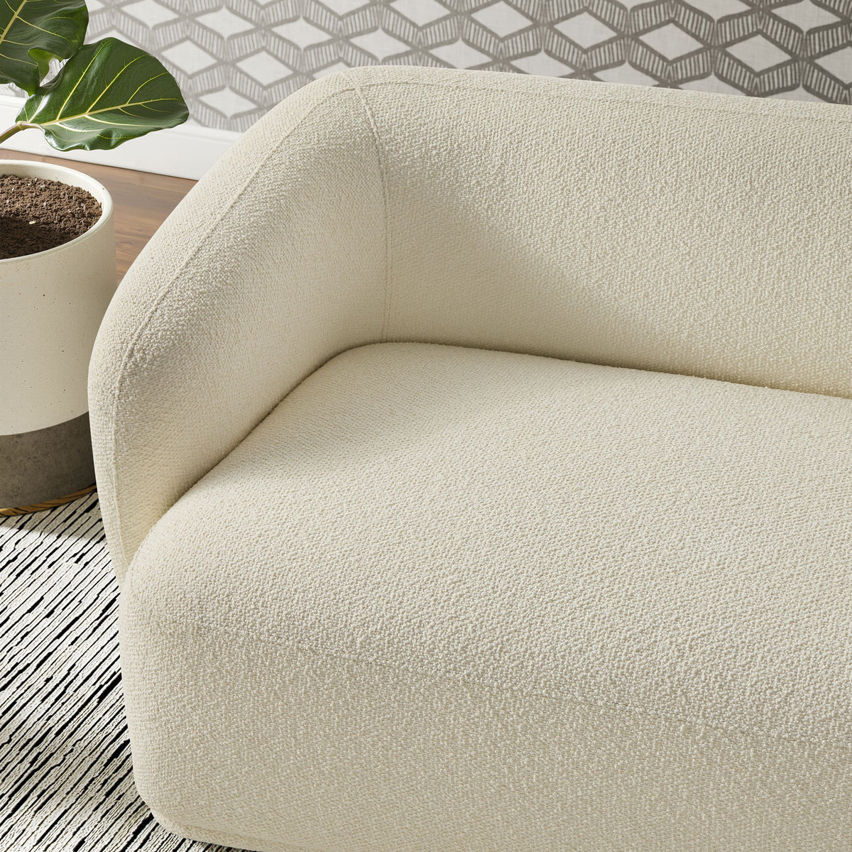 Monica 88 Inch Boucle Fabric Sofa, Cream
