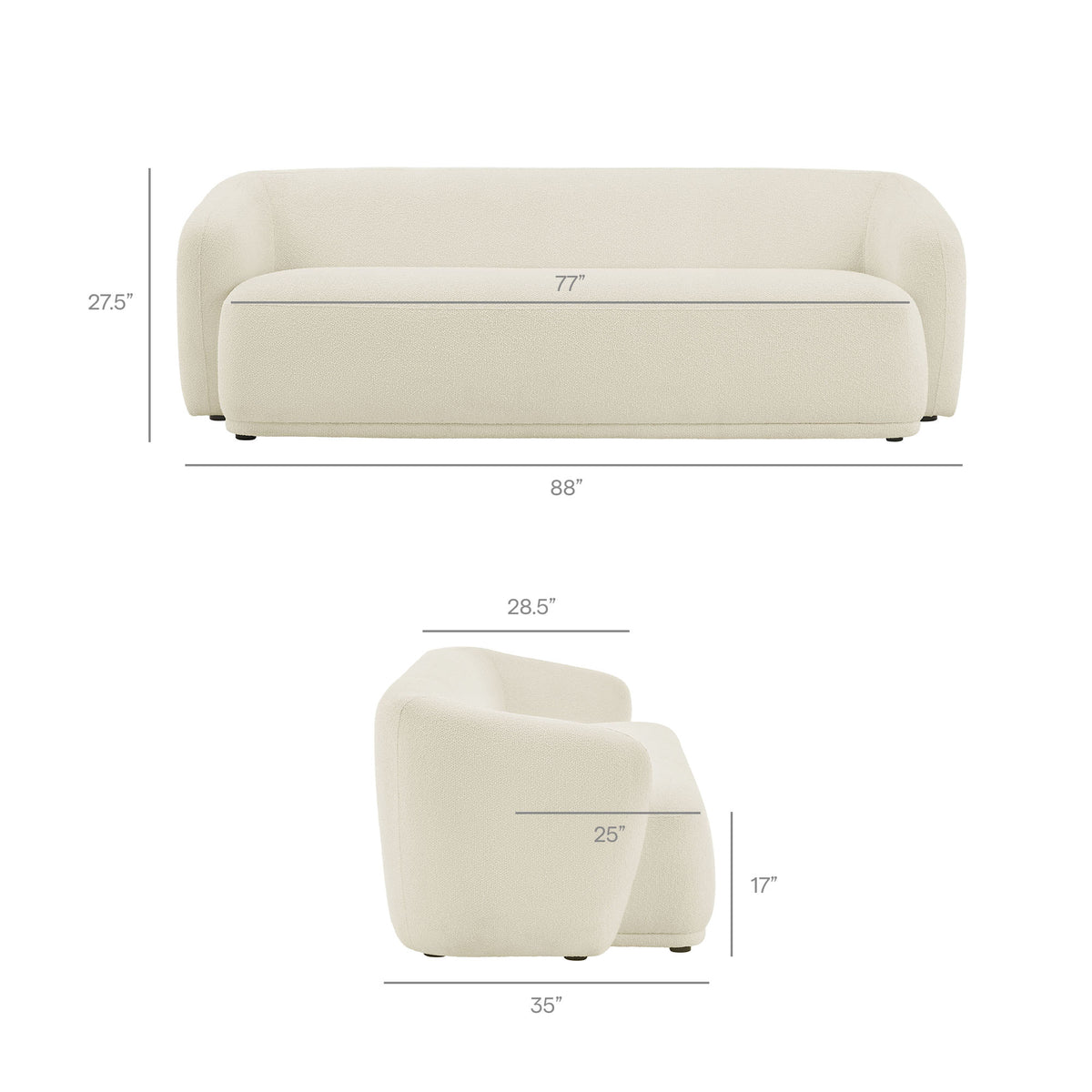 Monica 88 Inch Boucle Fabric Sofa, Cream