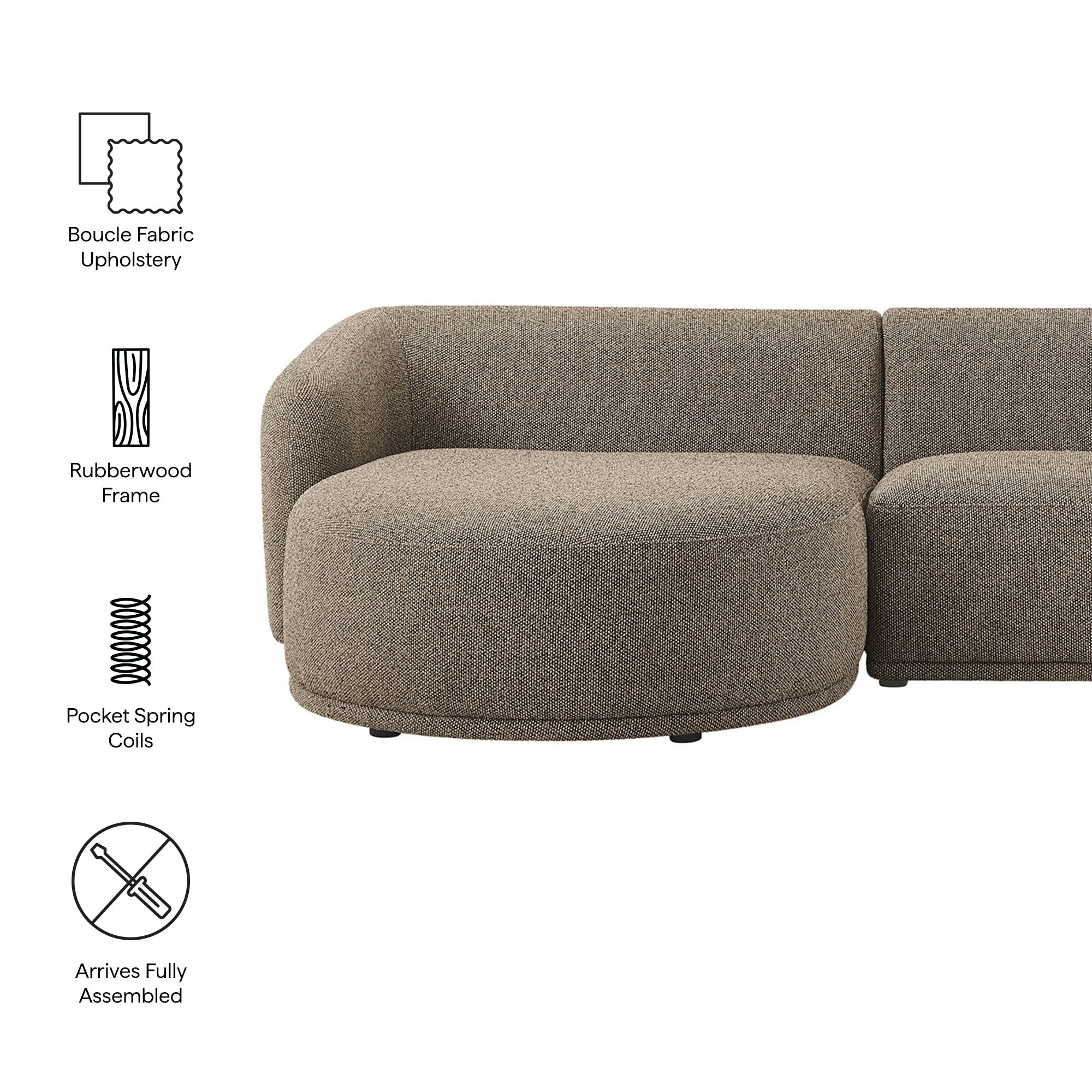 Monica 2 Piece Left Facing Boucle Fabric Modular Sofa with Chaise, Earth