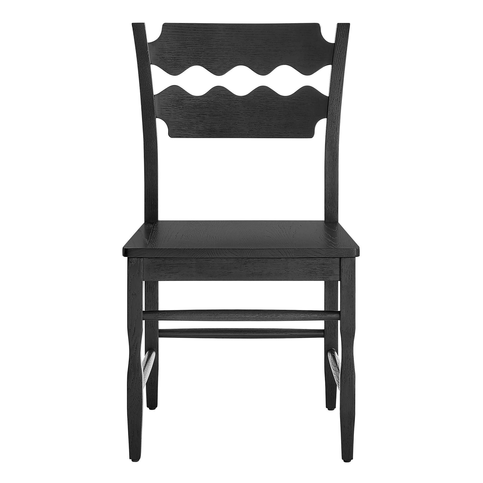 Jax Oak Wood Dining Chair With Wavy Razor Back, Black