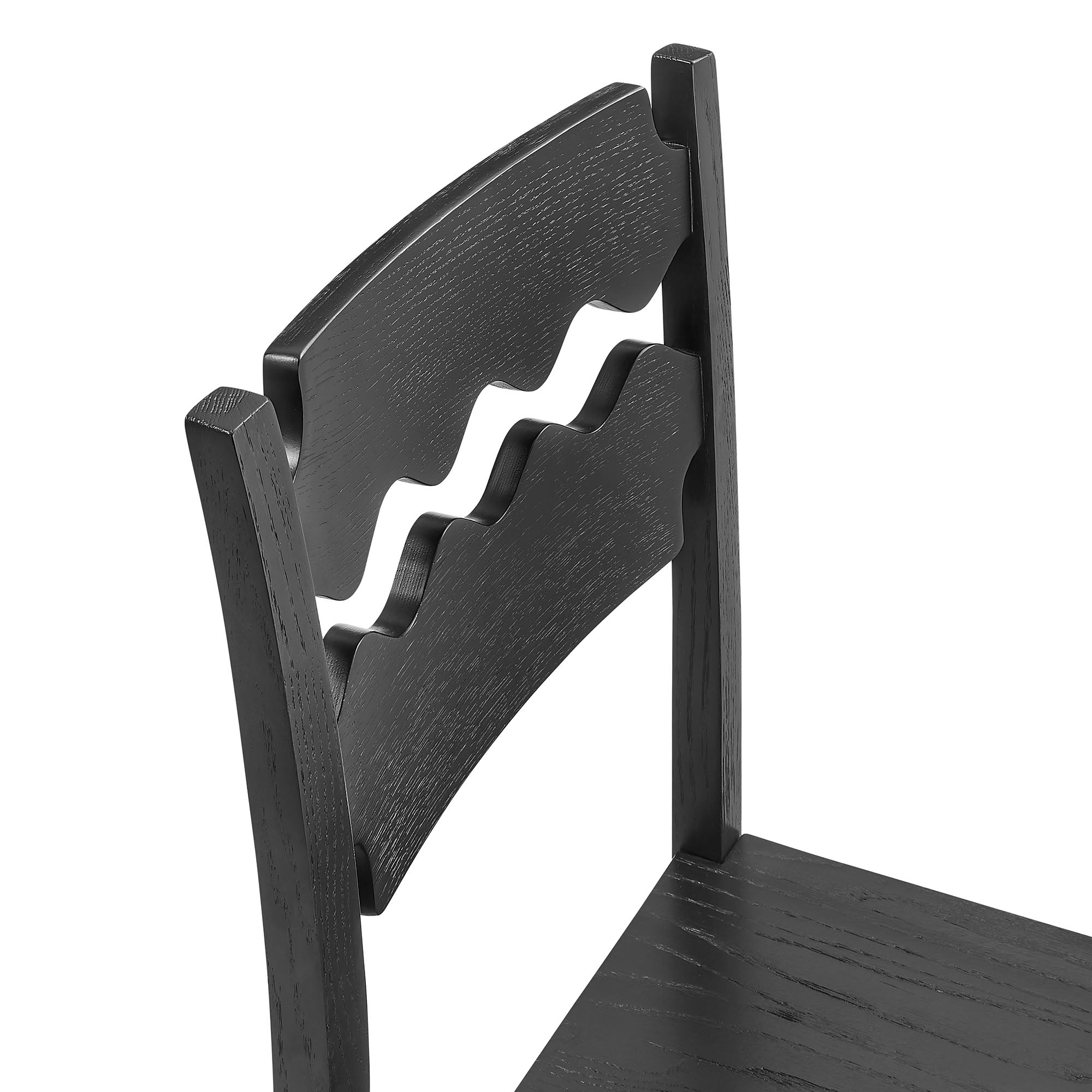 Jax Oak Wood Dining Chair With Wavy Razor Back, Black