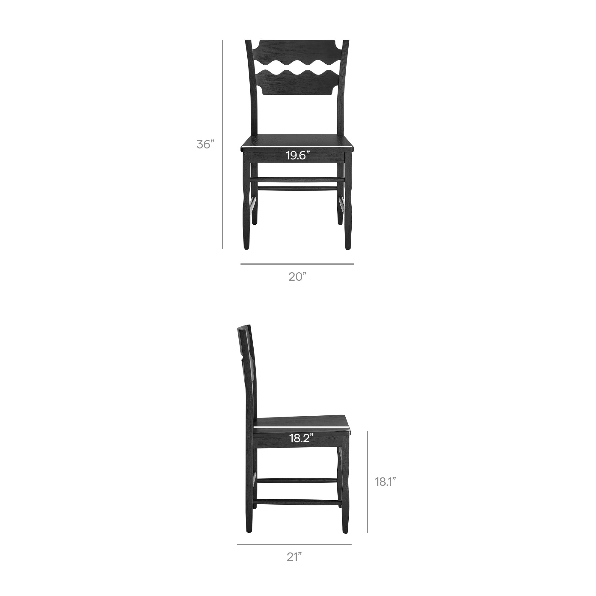Jax Oak Wood Dining Chair With Wavy Razor Back, Black