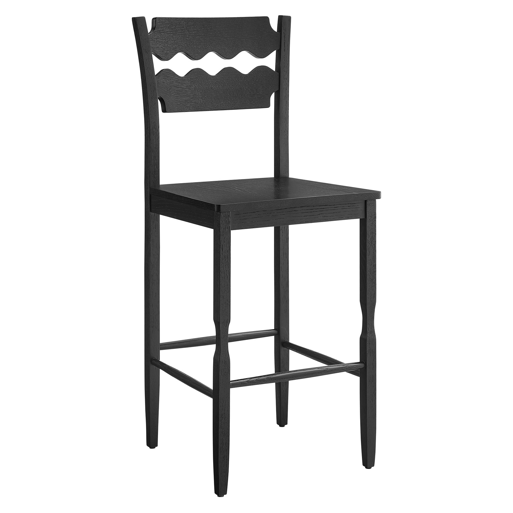 Jax Oak Wood Bar Stool With Wavy Razor Back, Black