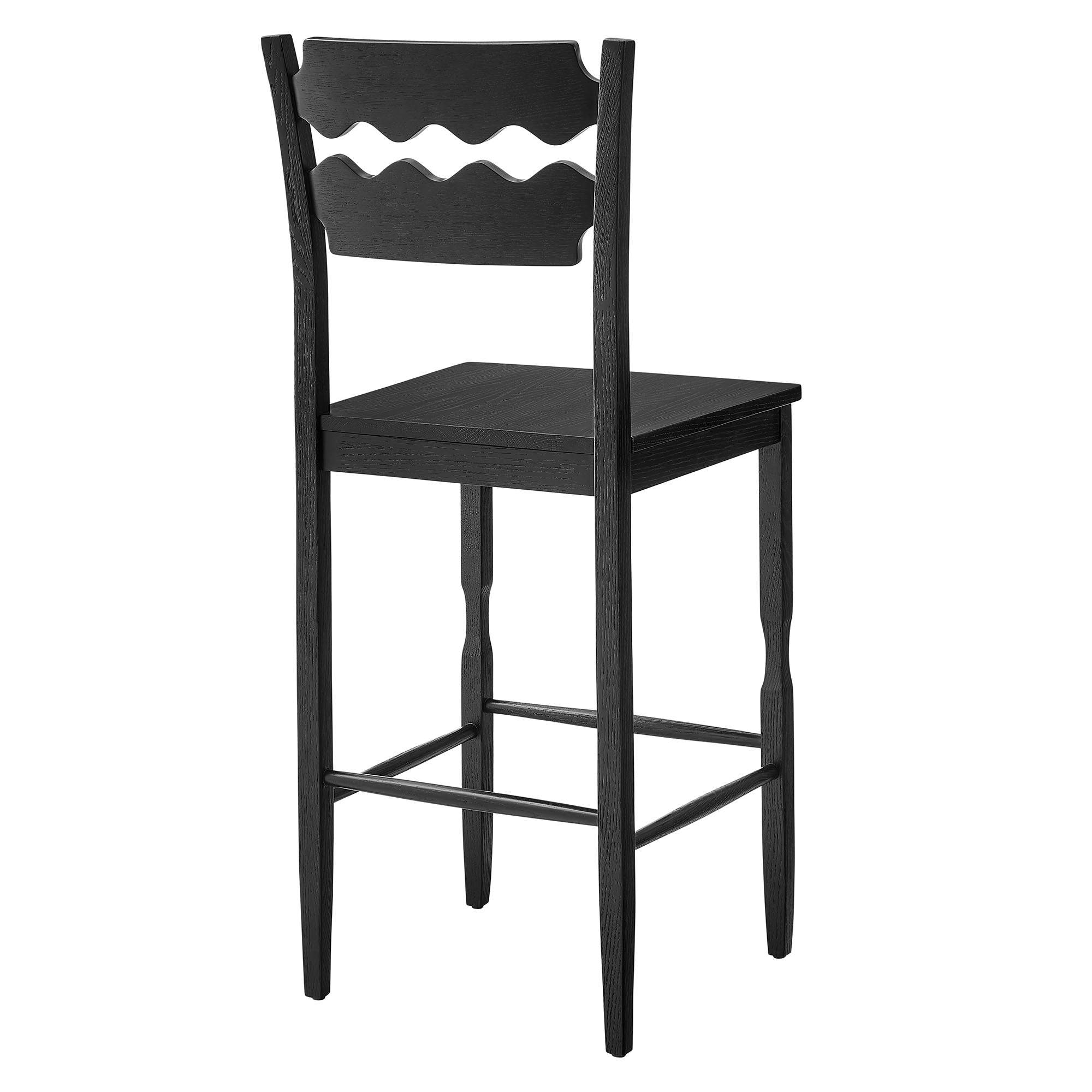 Jax Oak Wood Bar Stool With Wavy Razor Back, Black