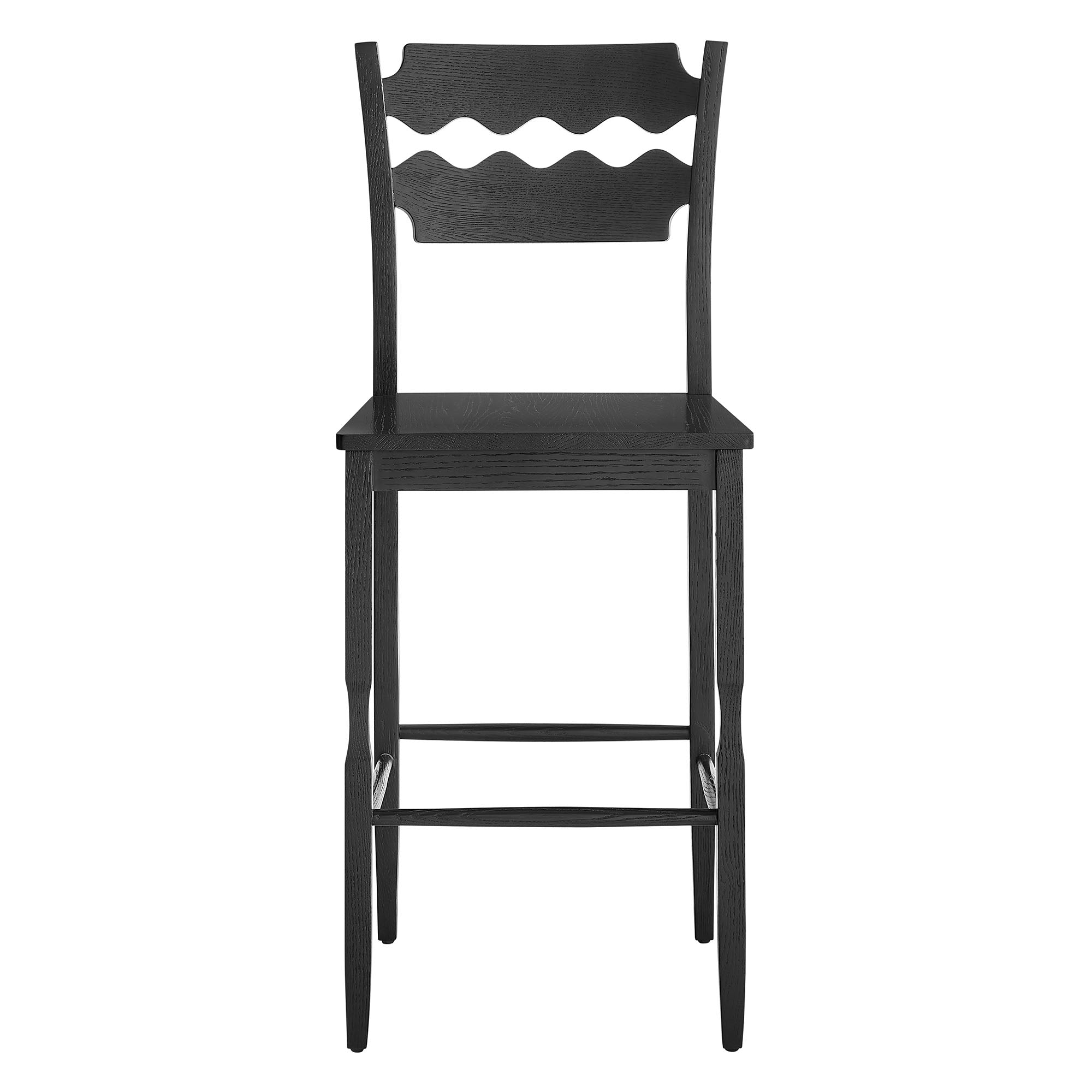 Jax Oak Wood Bar Stool With Wavy Razor Back, Black