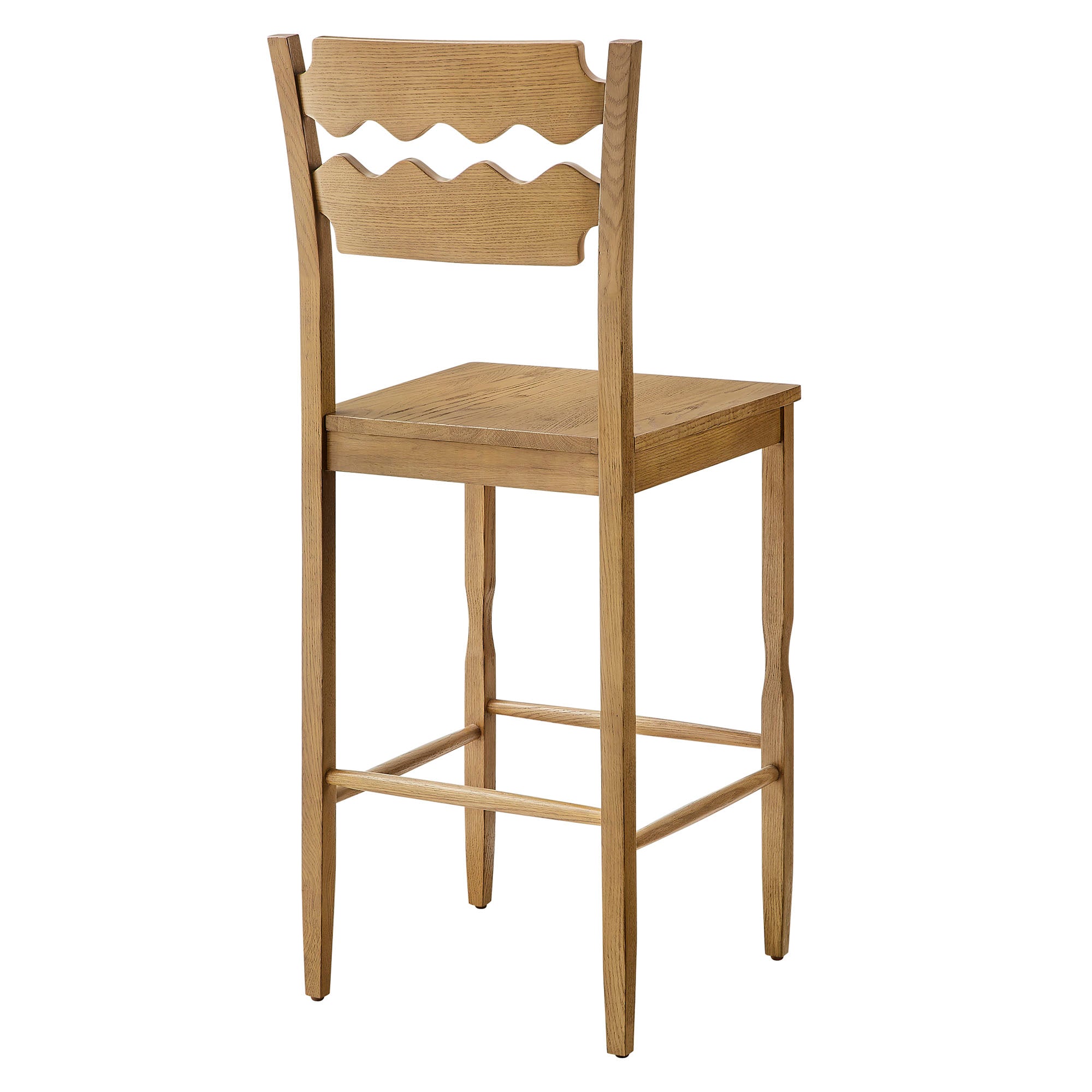 Jax Oak Wood Bar Stool With Wavy Razor Back, Weathered Oak
