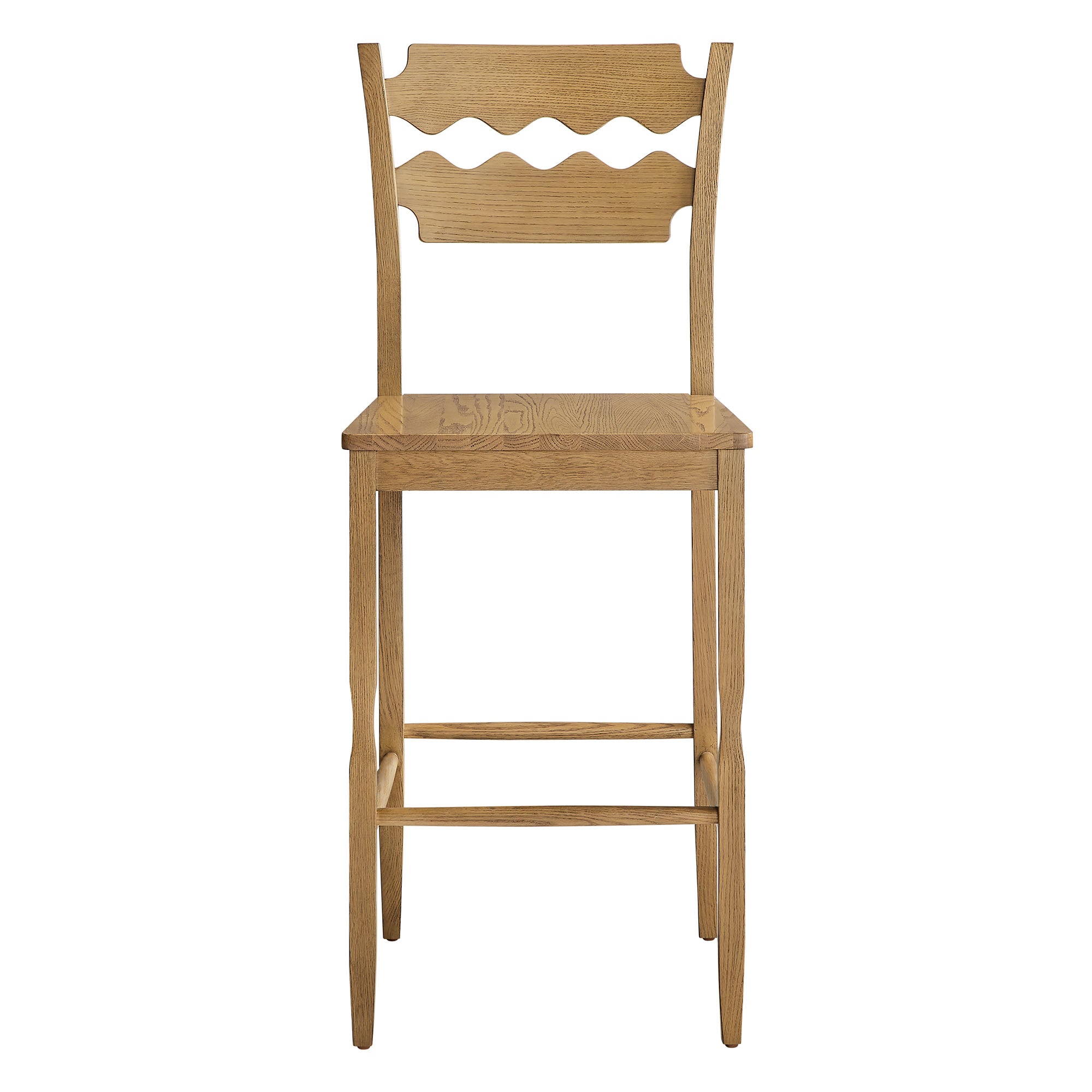 Jax Oak Wood Bar Stool With Wavy Razor Back, Weathered Oak
