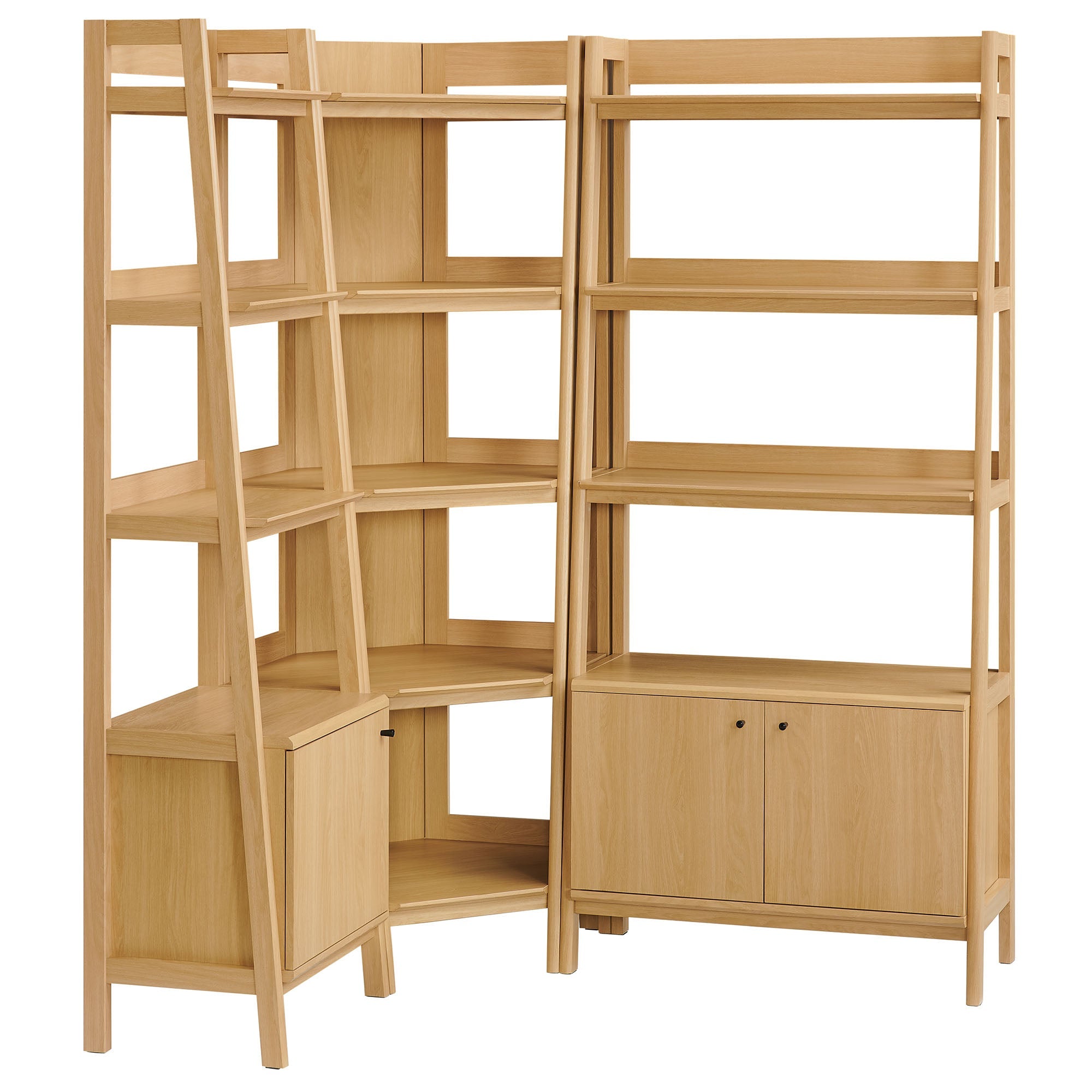 Bixby 3 Piece Corner Bookshelf Set With Wide and Narrow Bookshelves, Oak