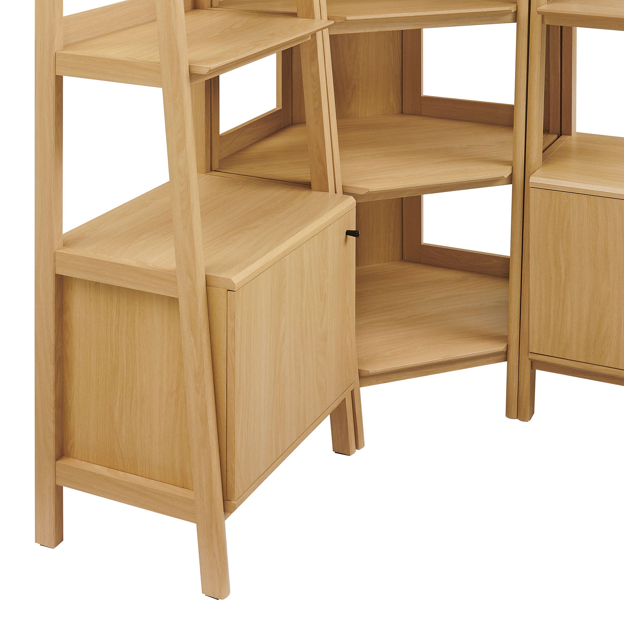 Bixby 3 Piece Corner Bookshelf Set With Wide and Narrow Bookshelves, Oak