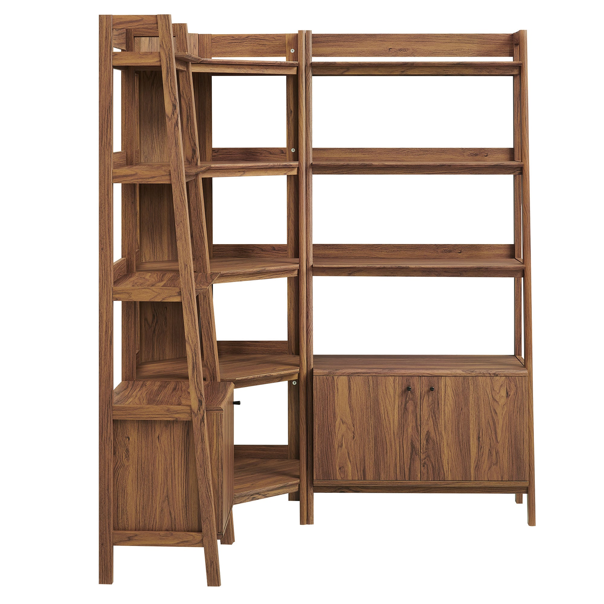 Bixby 3 Piece Corner Bookshelf Set With Wide and Narrow Bookshelves, Walnut