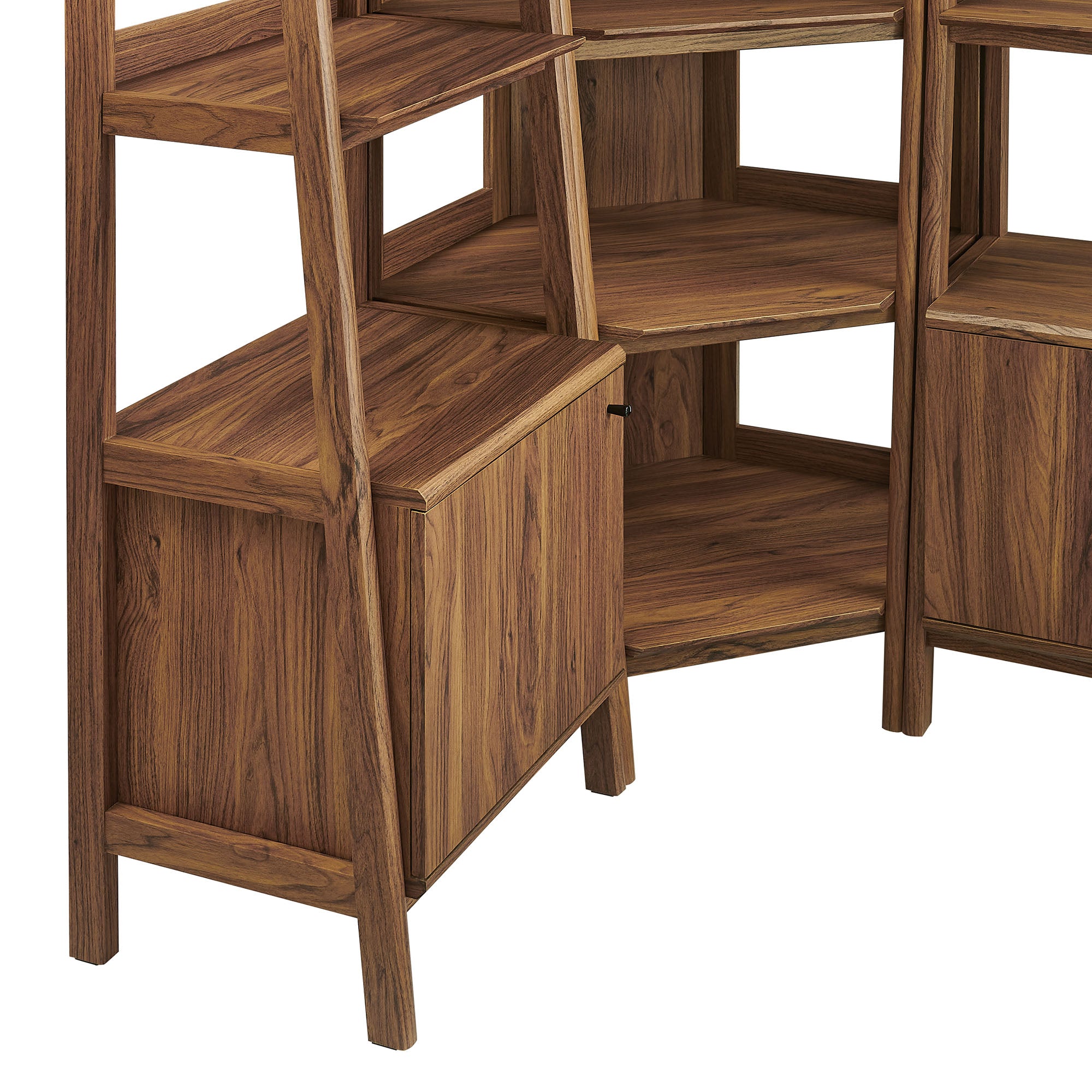 Bixby 3 Piece Corner Bookshelf Set With Wide and Narrow Bookshelves, Walnut