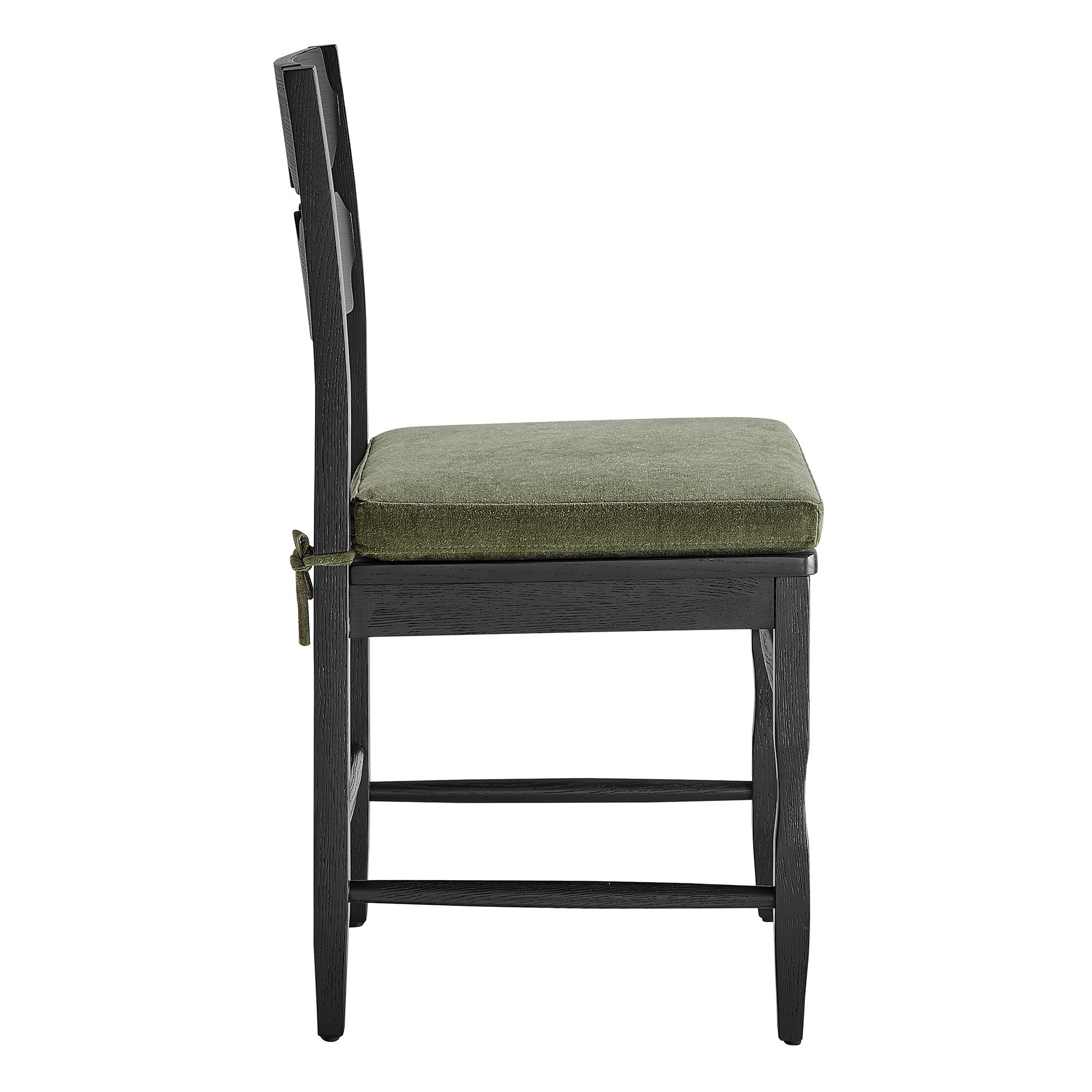 Jax Oak Wood Dining Chair With Wavy Razor Back and Cushion, Black Sage
