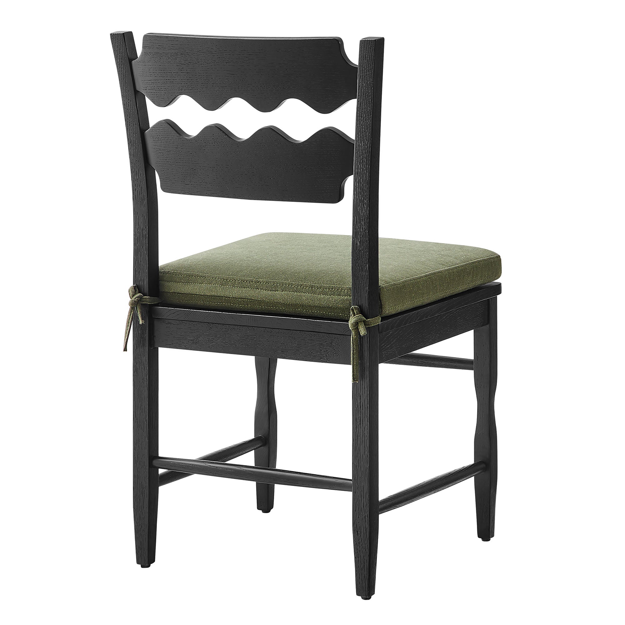 Jax Oak Wood Dining Chair With Wavy Razor Back and Cushion, Black Sage