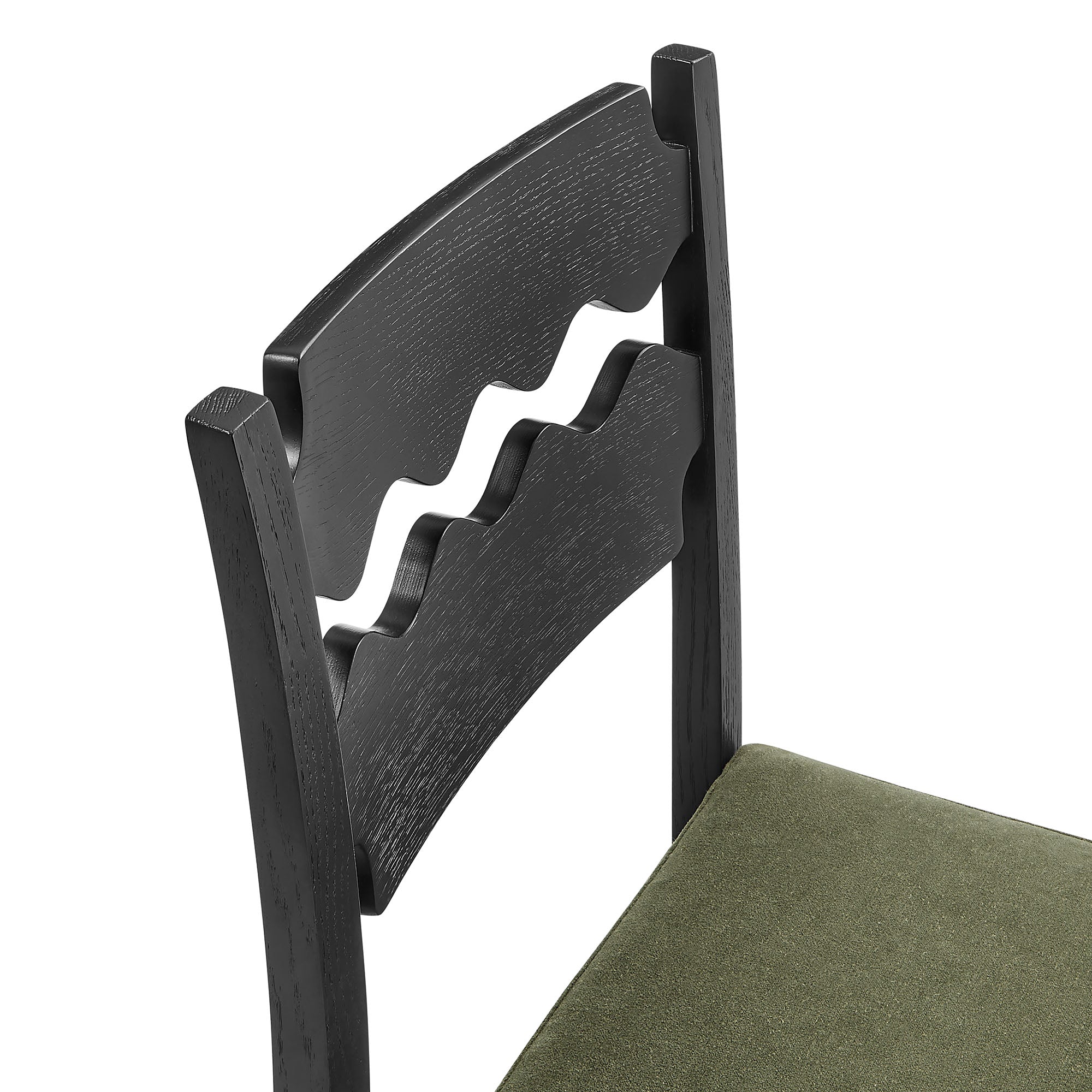 Jax Oak Wood Counter Stool With Wavy Razor Back and Cushion, Black Sage