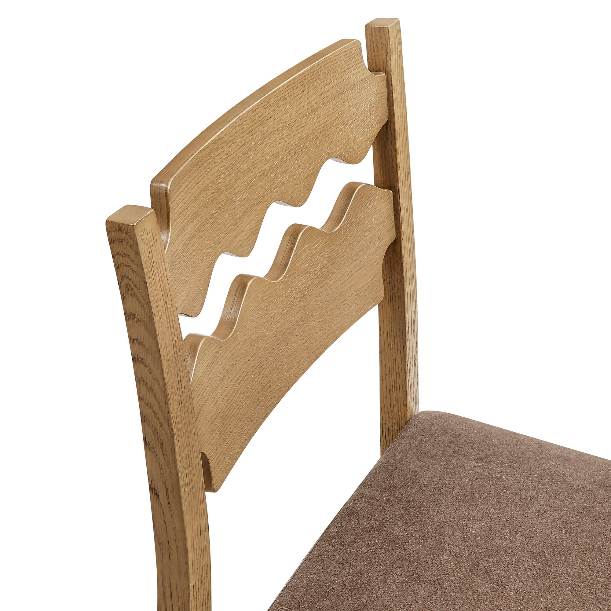 Jax Oak Wood Bar Stool With Wavy Razor Back and Cushion, Weathered Oak Cocoa