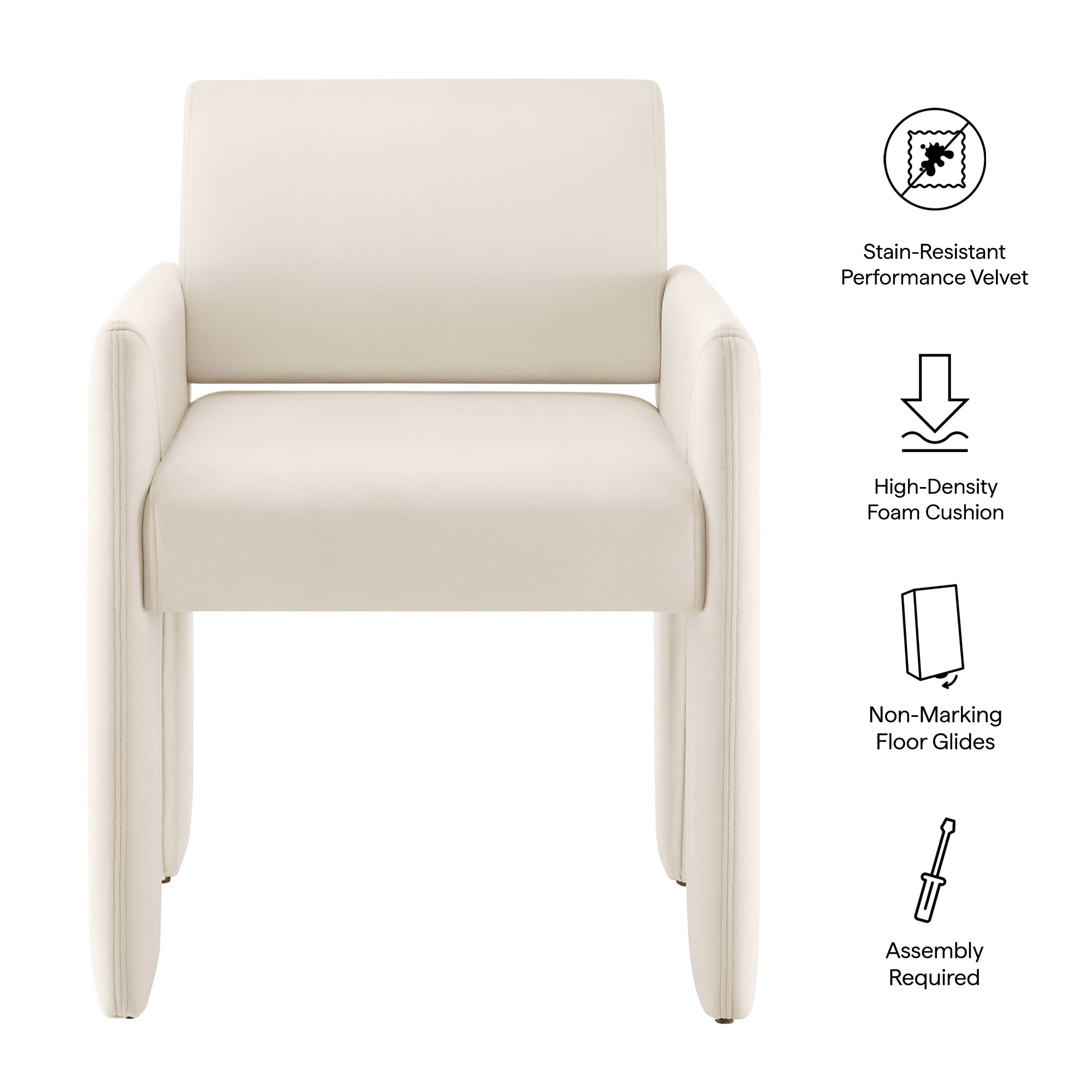Daven Stain-Resistant Performance Velvet Dining Armchair, Alabaster