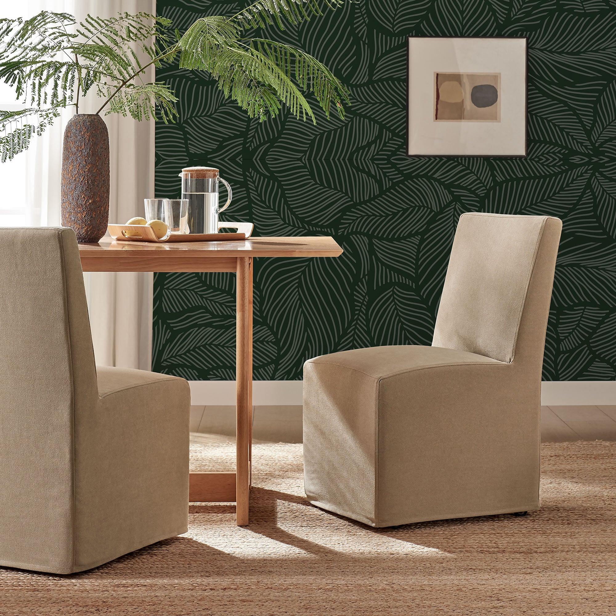 Tessera Upholstered Linen-Blend Slipcovered Dining Chair, Almond
