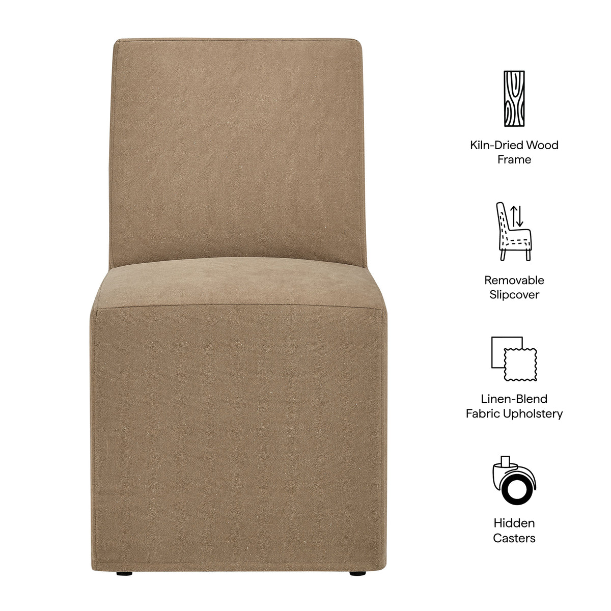 Tessera Upholstered Linen-Blend Slipcovered Dining Chair, Almond