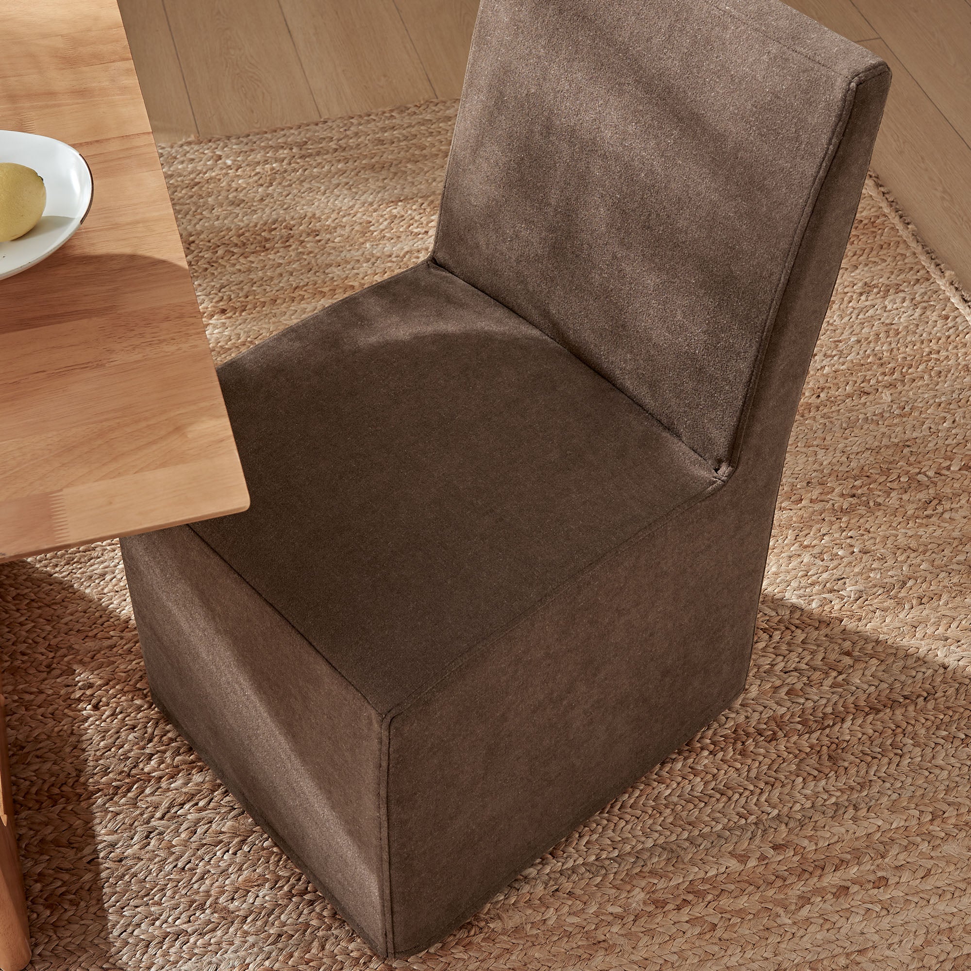 Tessera Upholstered Linen-Blend Slipcovered Dining Chair, Cocoa