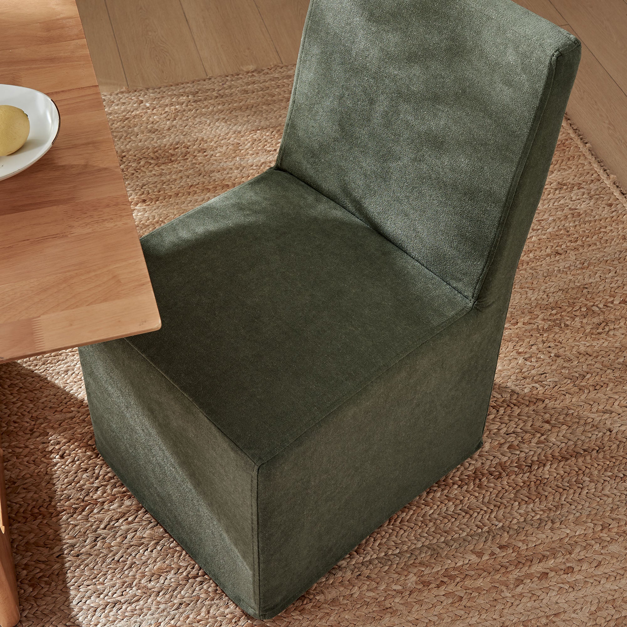 Tessera Upholstered Linen-Blend Slipcovered Dining Chair, Sage