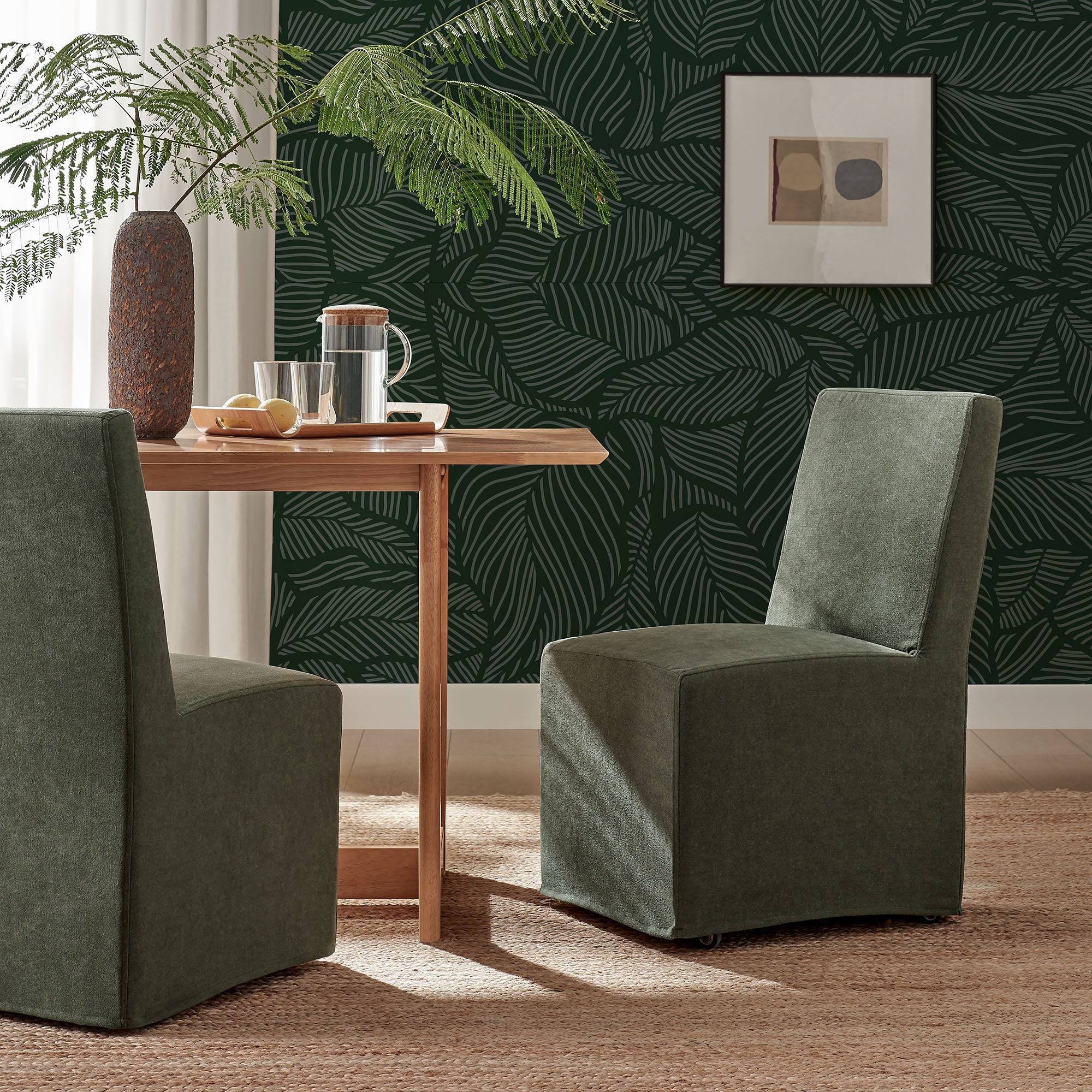 Tessera Upholstered Linen-Blend Slipcovered Dining Chair, Sage