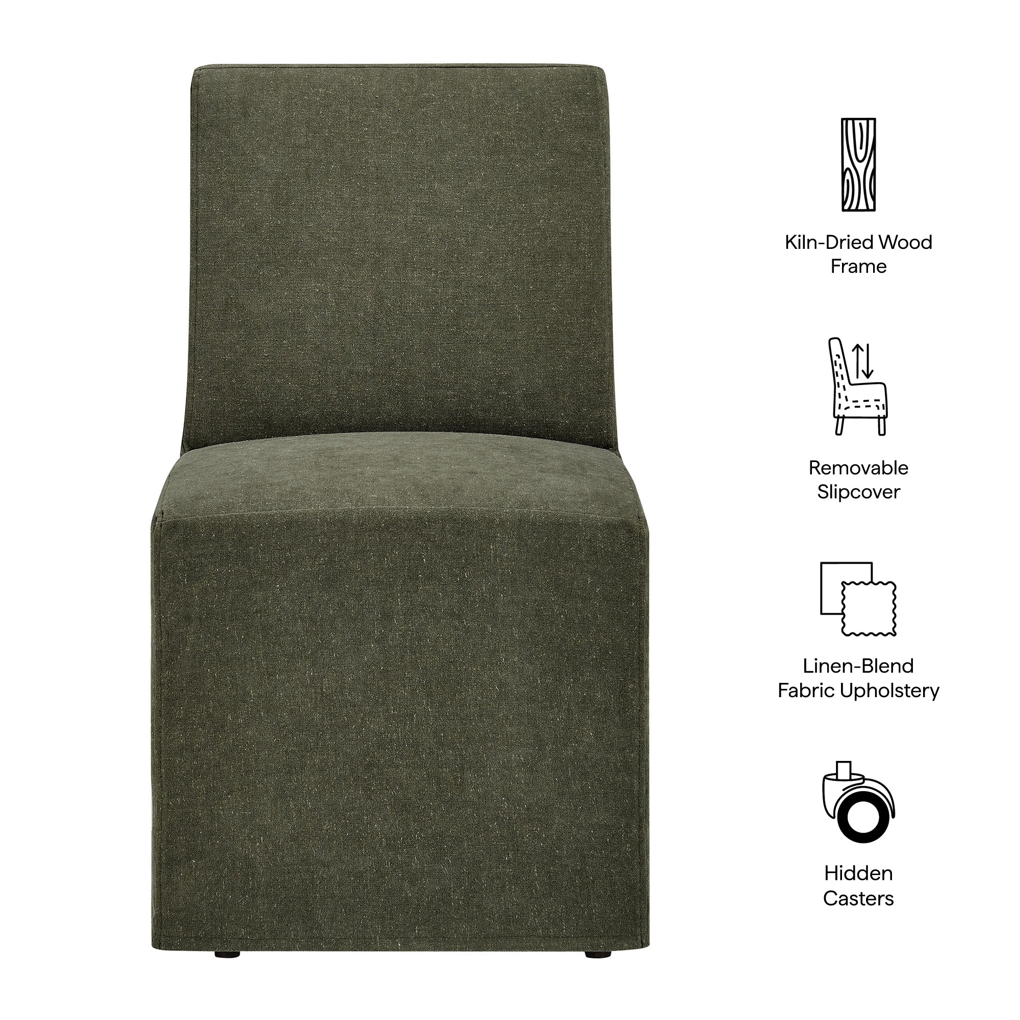 Tessera Upholstered Linen-Blend Slipcovered Dining Chair, Sage