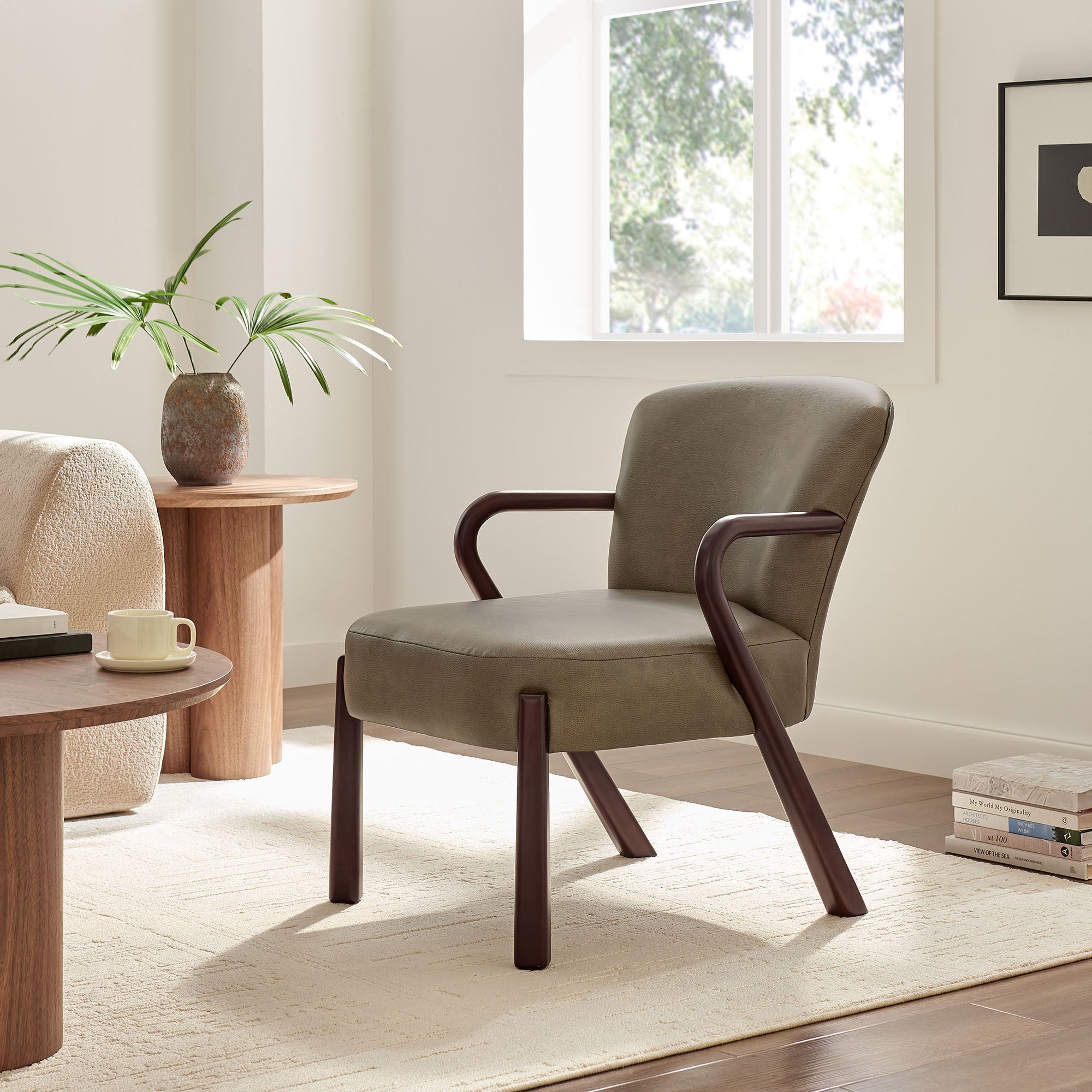 Arden Faux Leather Upholstered Accent Armchair, Mushroom