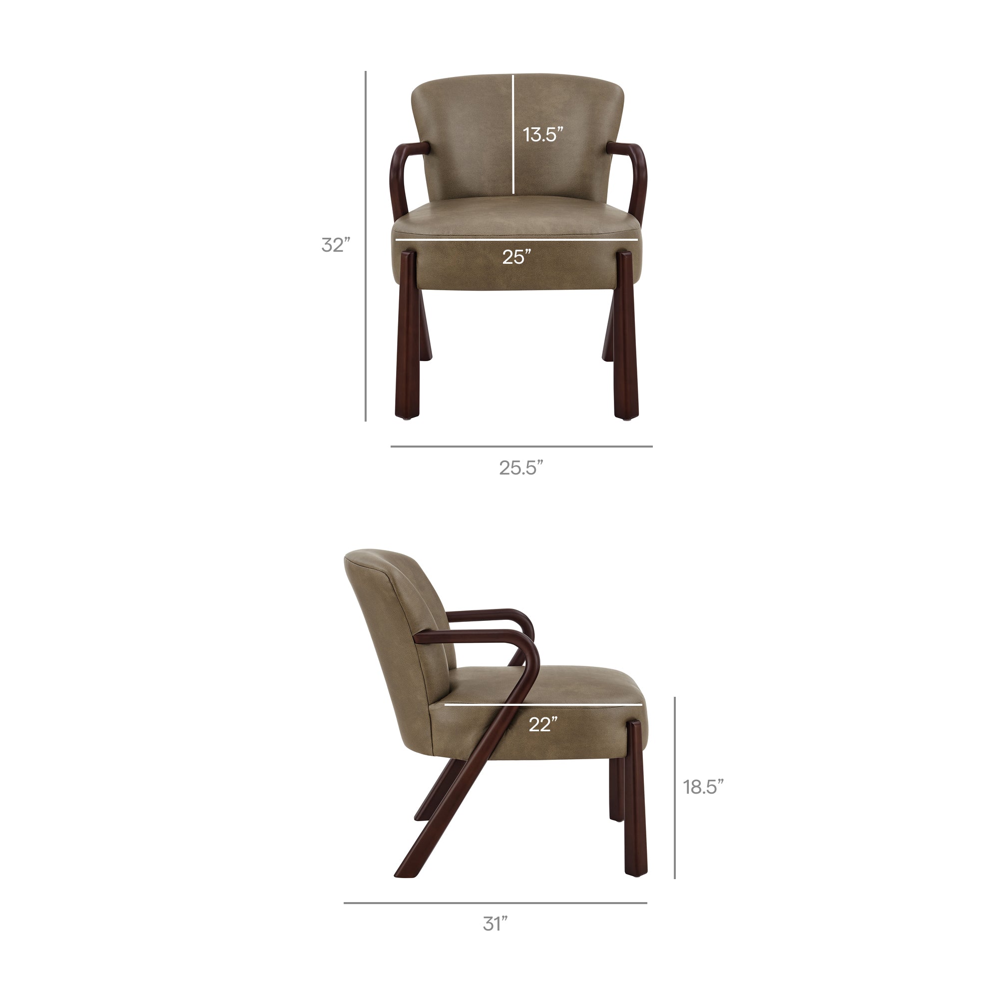Arden Faux Leather Upholstered Accent Armchair, Mushroom
