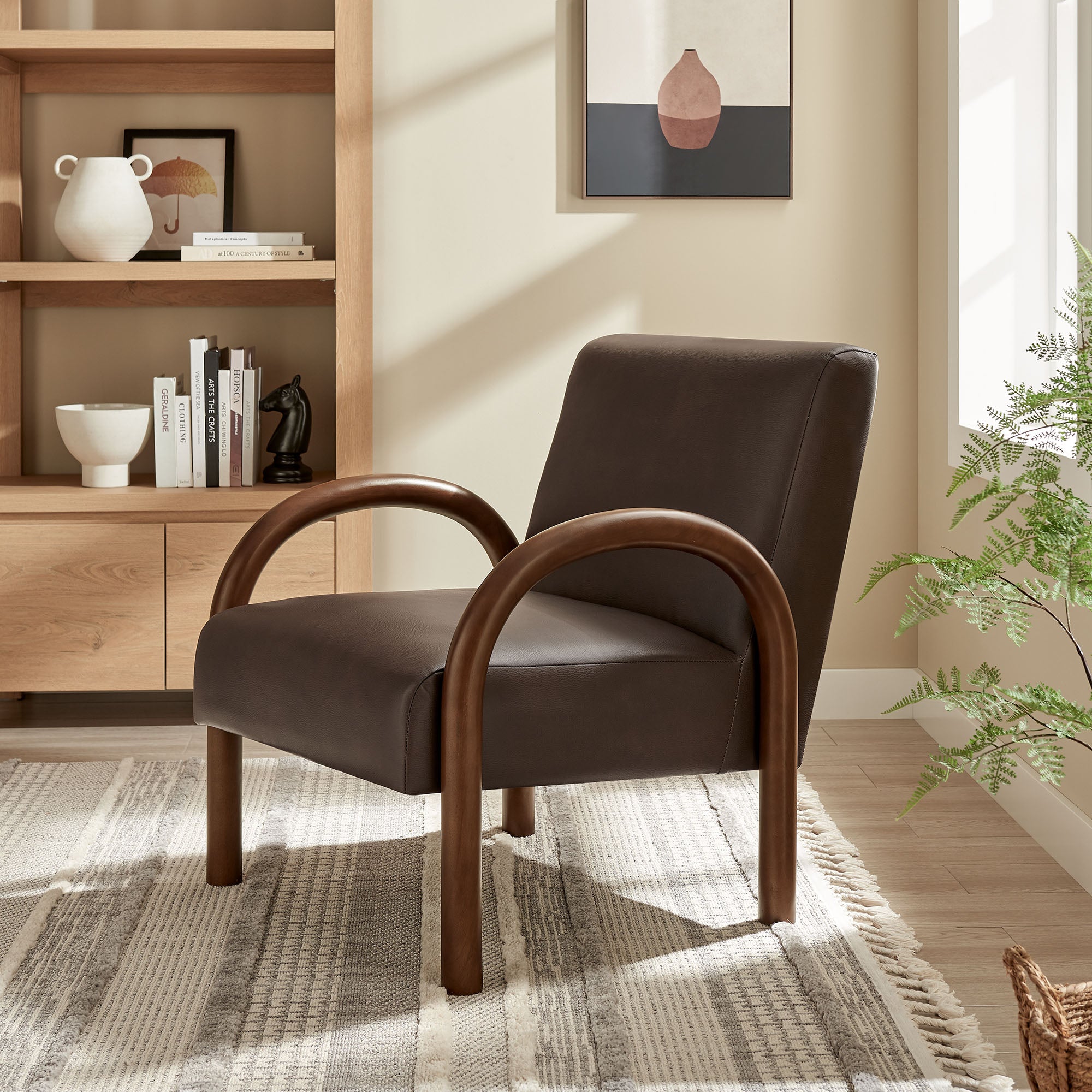 Lunet Faux Leather Upholstered Accent Chair, Espresso