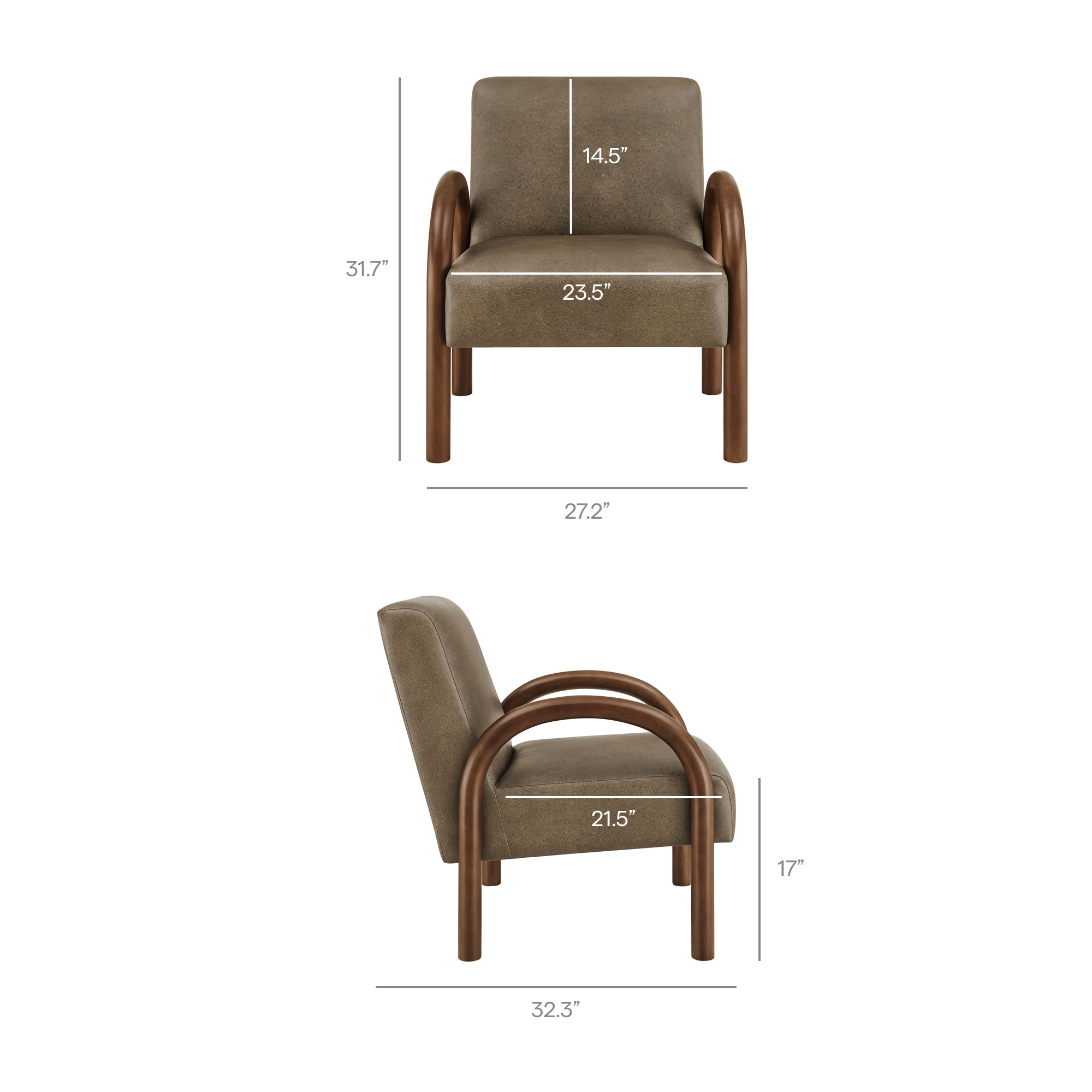 Lunet Faux Leather Upholstered Accent Chair, Mushroom