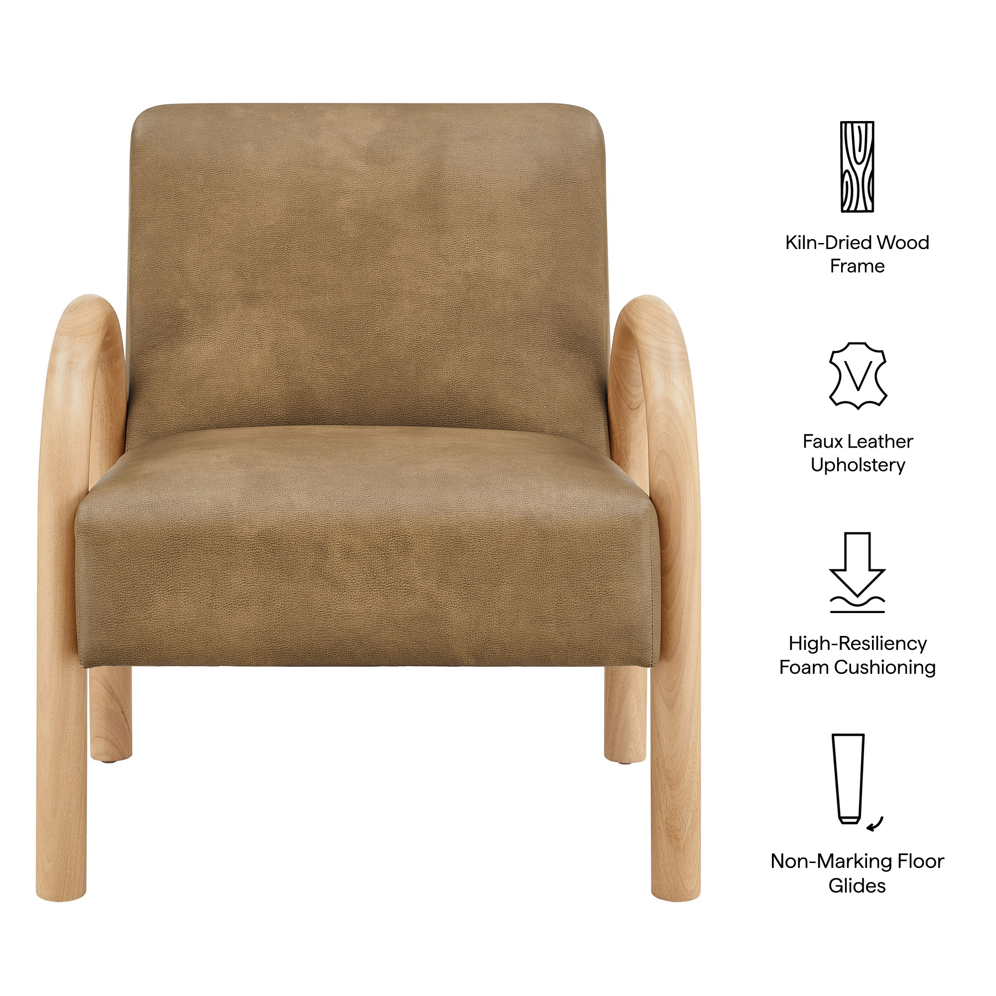Lunet Faux Leather Upholstered Accent Chair, Toast