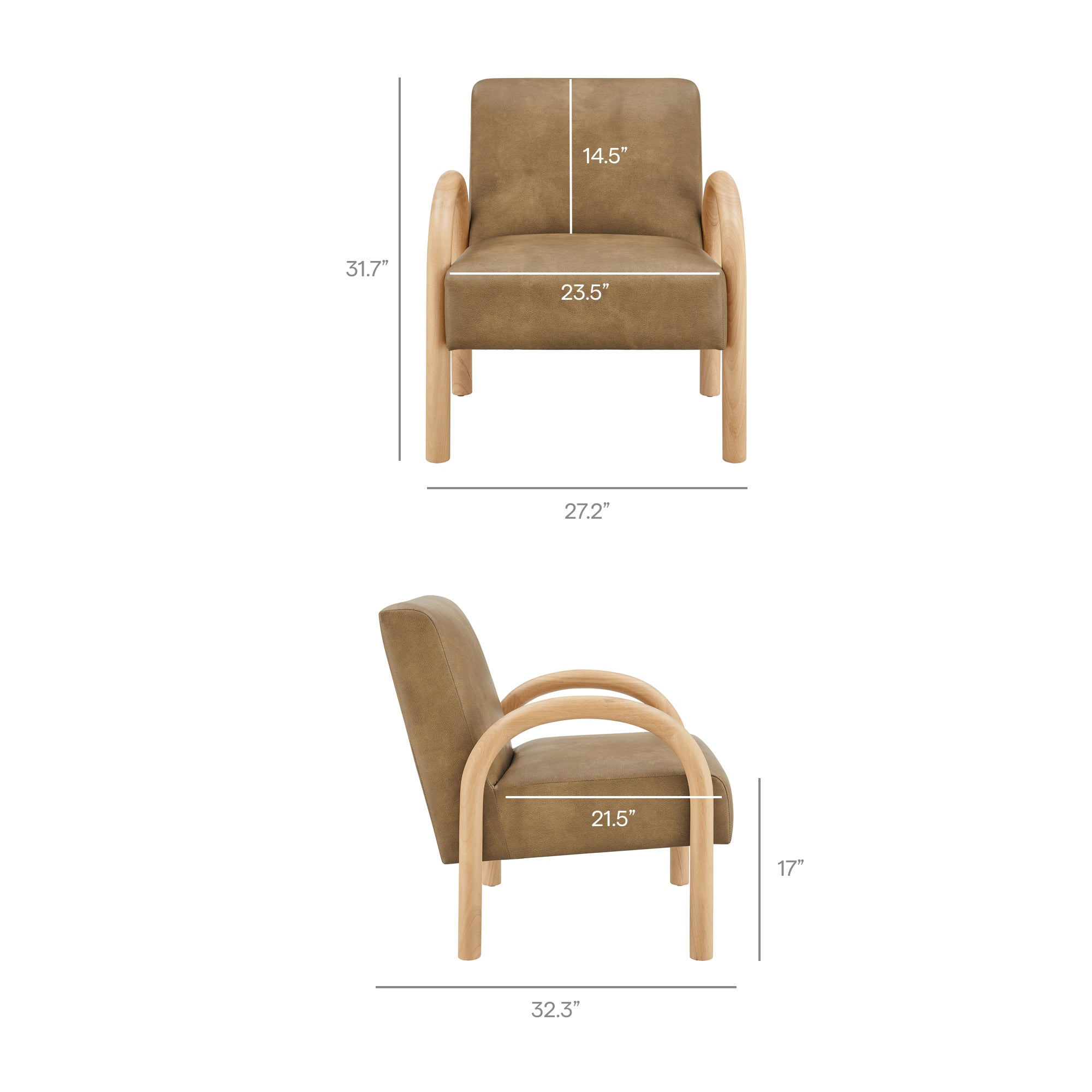 Lunet Faux Leather Upholstered Accent Chair, Toast