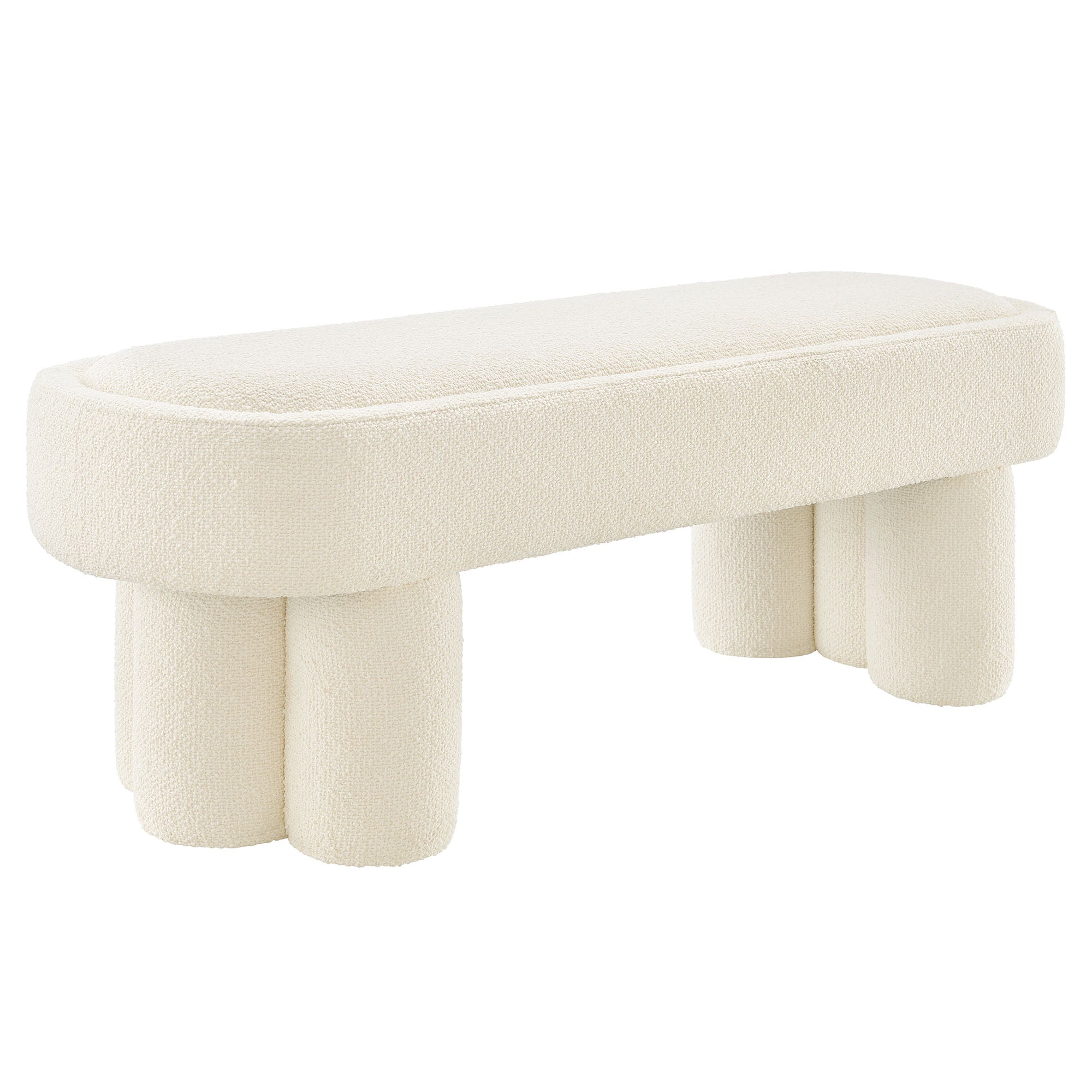 Mossi 52-Inch Oval Boucle Fabric Bench, Cream