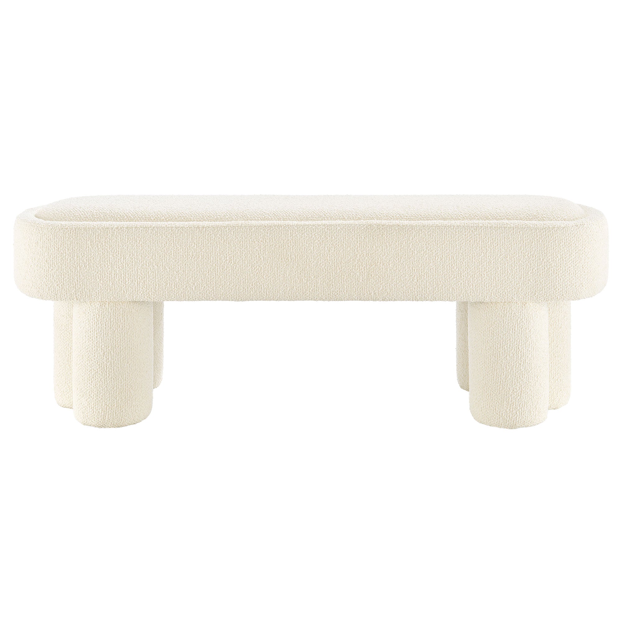Mossi 52-Inch Oval Boucle Fabric Bench, Cream