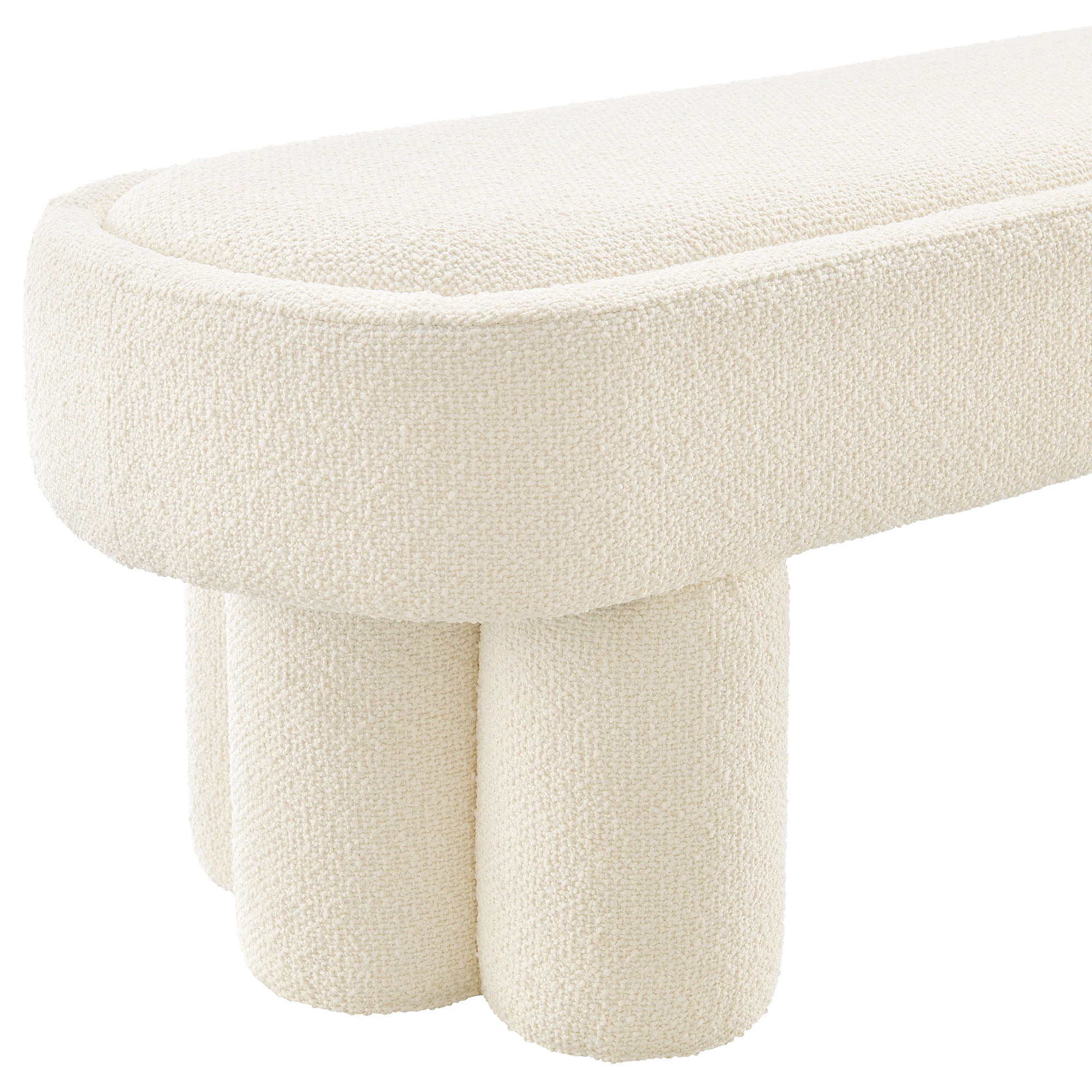 Mossi 52-Inch Oval Boucle Fabric Bench, Cream