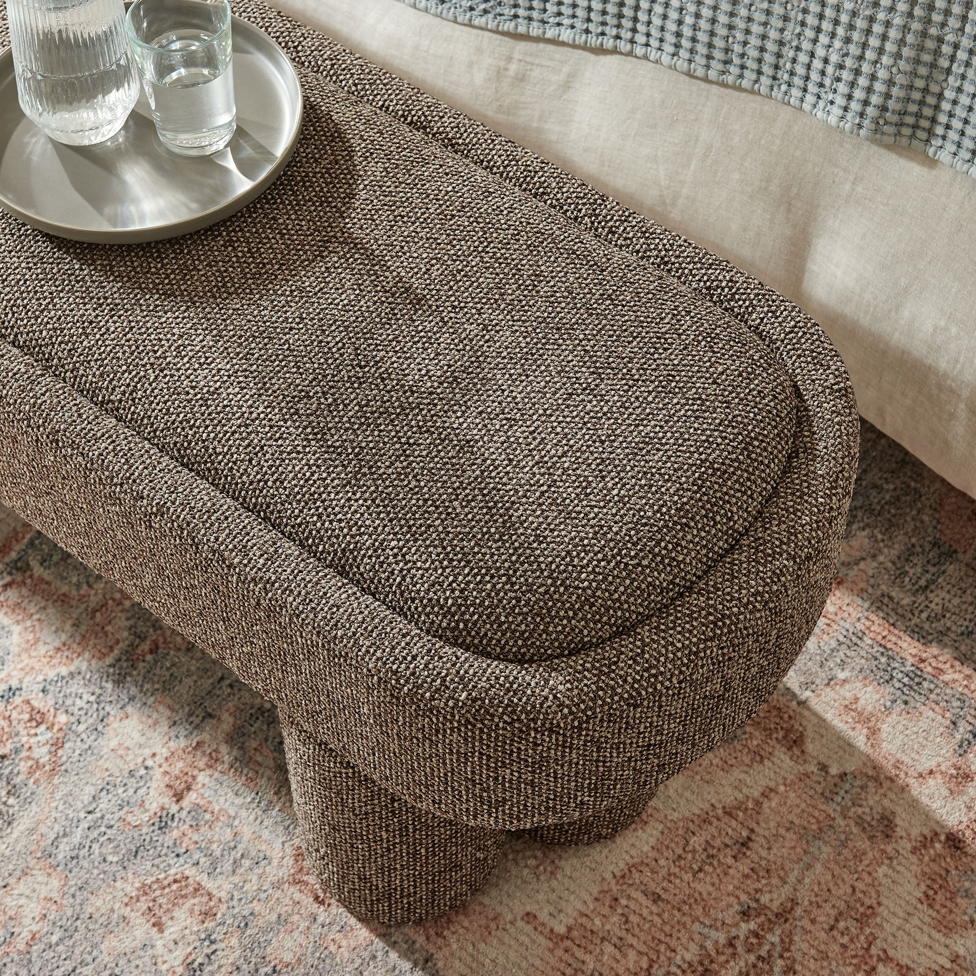 Mossi 52-Inch Oval Boucle Fabric Bench, Earth