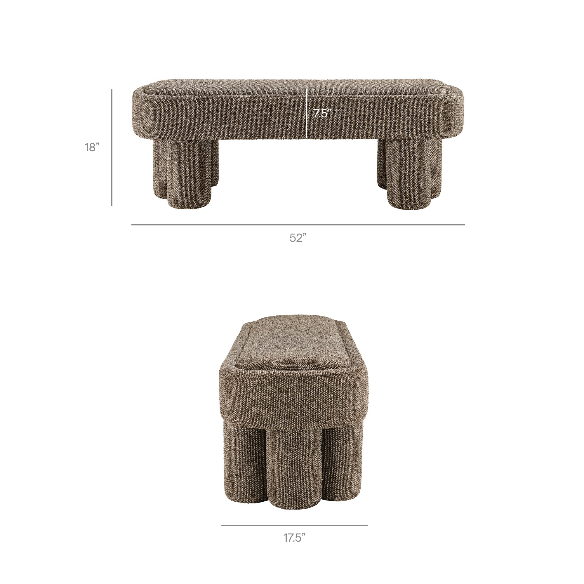 Mossi 52-Inch Oval Boucle Fabric Bench, Earth