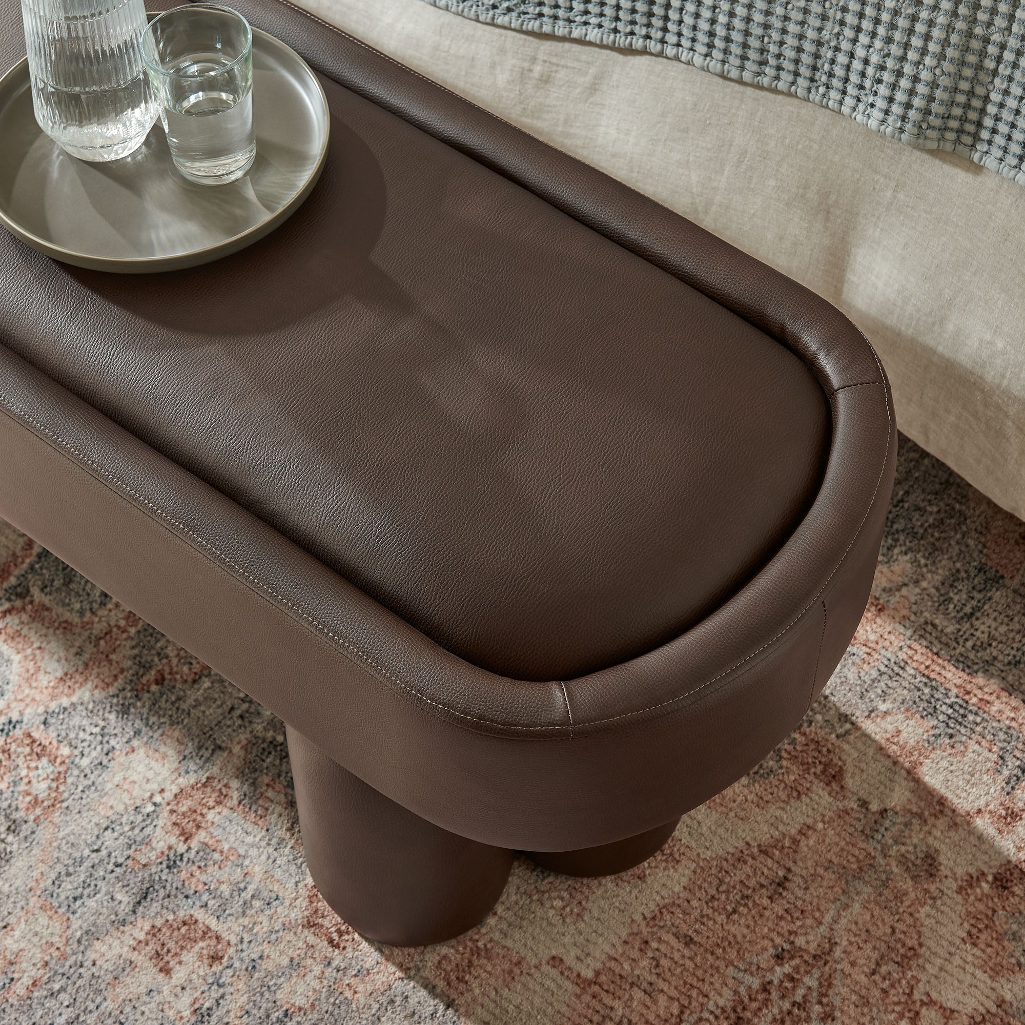 Mossi 52-Inch Oval Vegan Leather Bench, Espresso